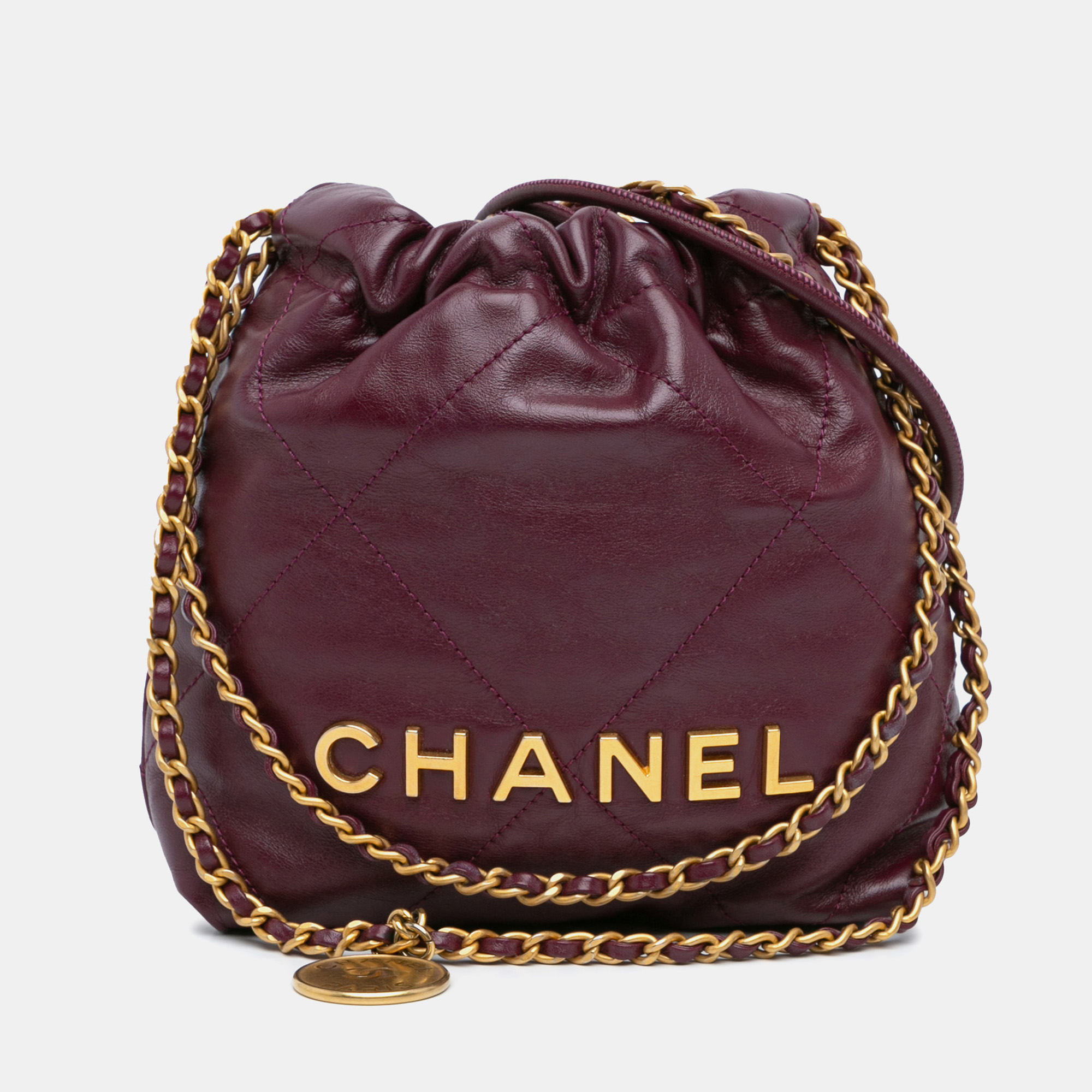 

Chanel Burgundy Leather Mini Shiny Calfskin 22 Satchel