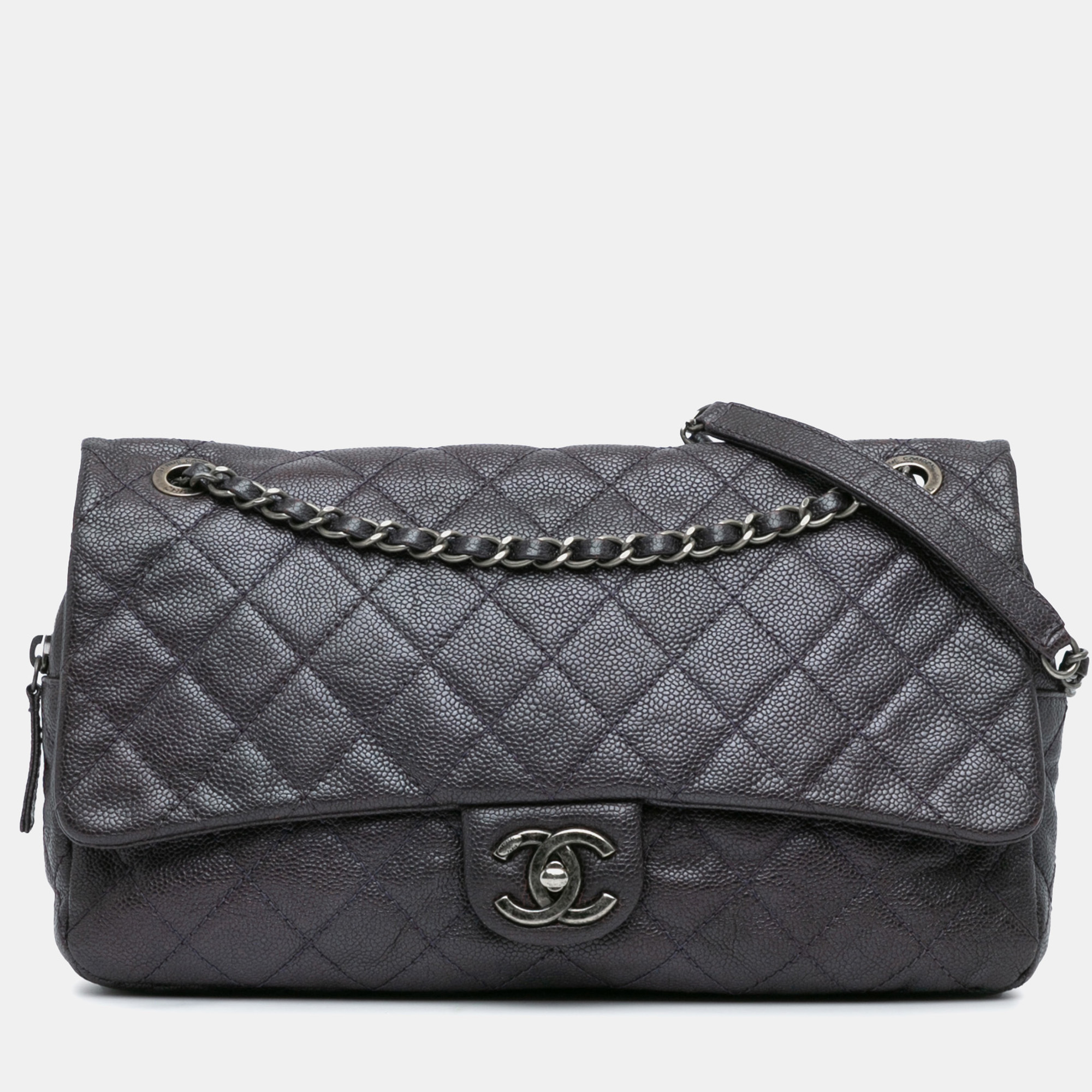 

Chanel Grey Jumbo Quilted Caviar Easy Flap