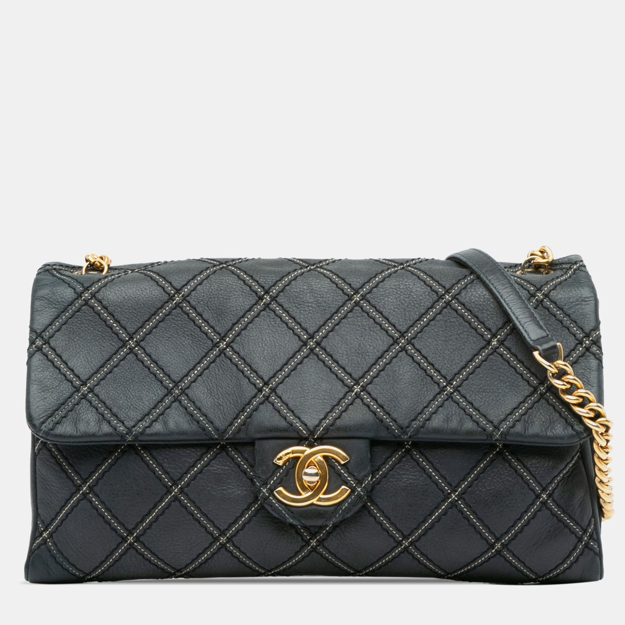 

Chanel Blue Iridescent Calfskin Stitch Flap