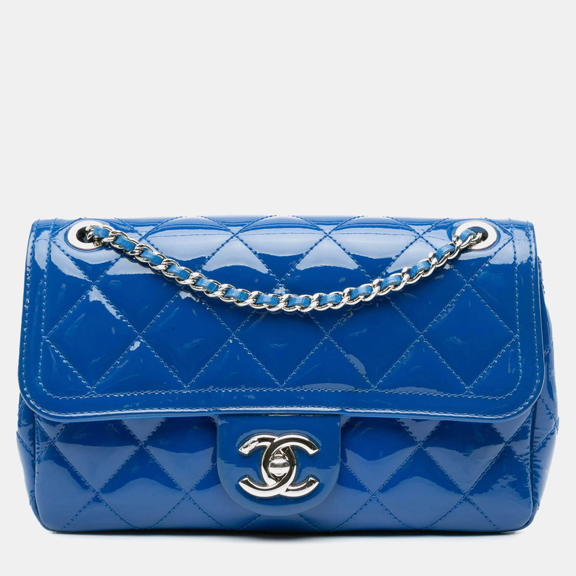 

Chanel Blue Small Patent Coco Shine Flap