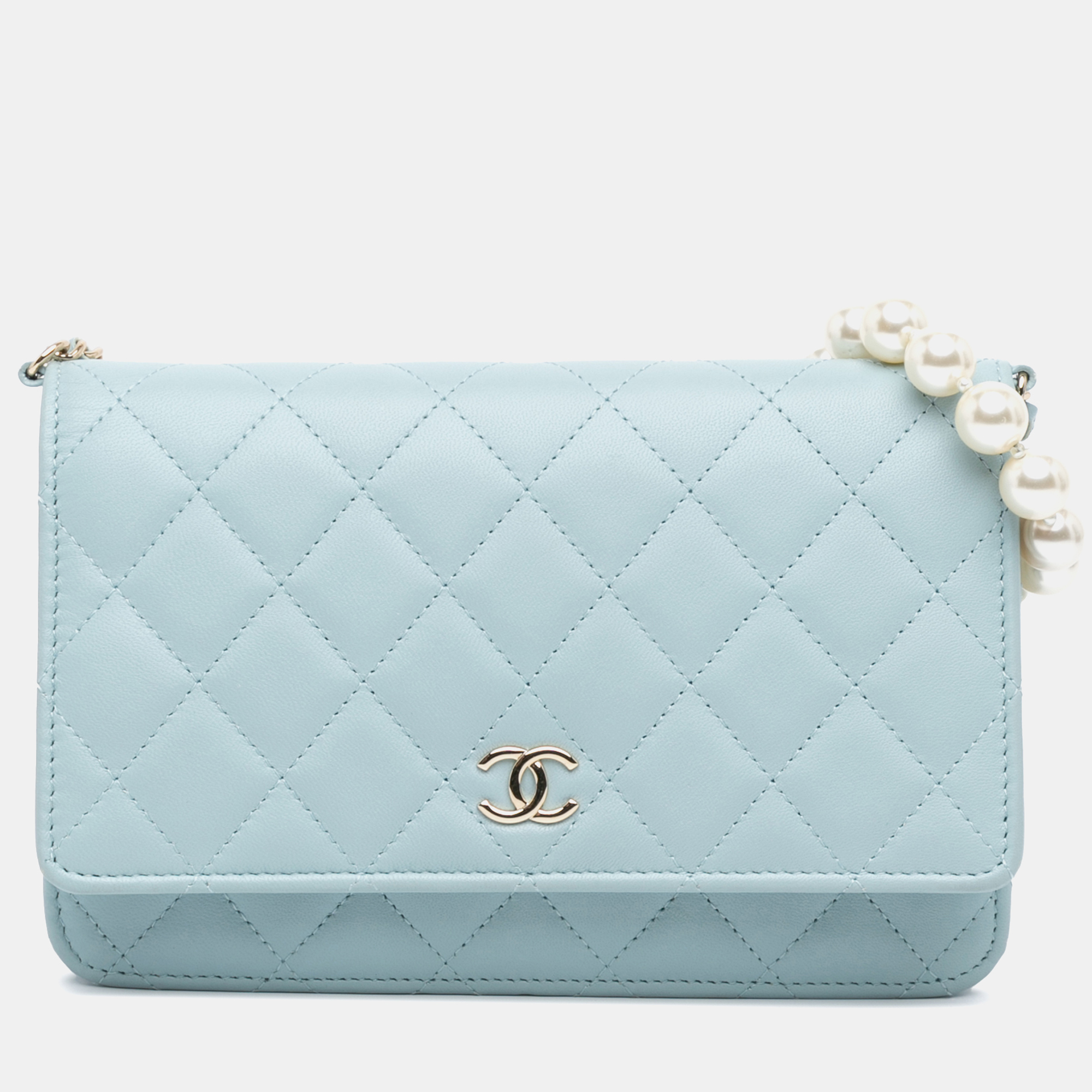 

Chanel Blue CC Lambskin Pearl Wallet On Chain