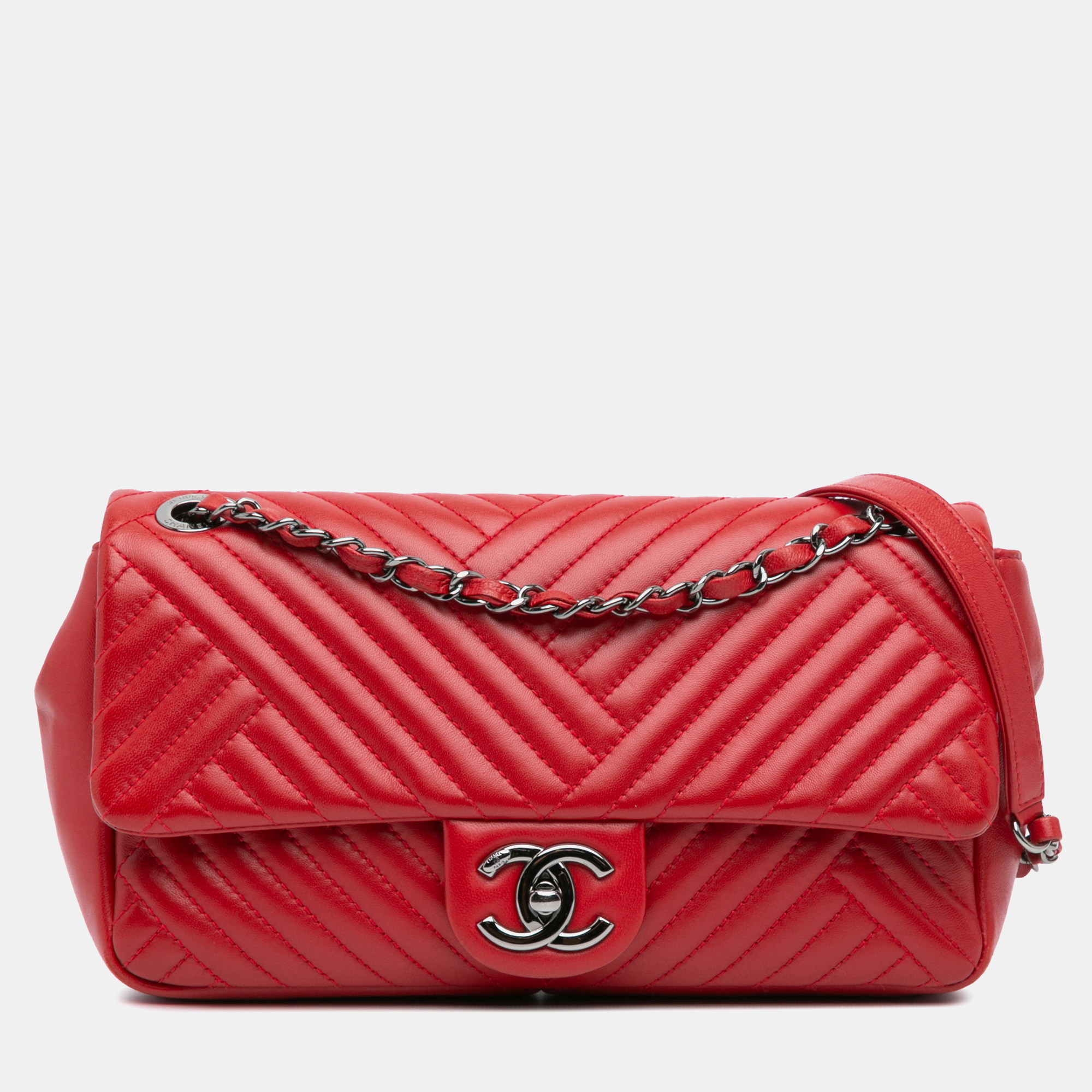 

Chanel Red Medium Lambskin CC Crossing Flap