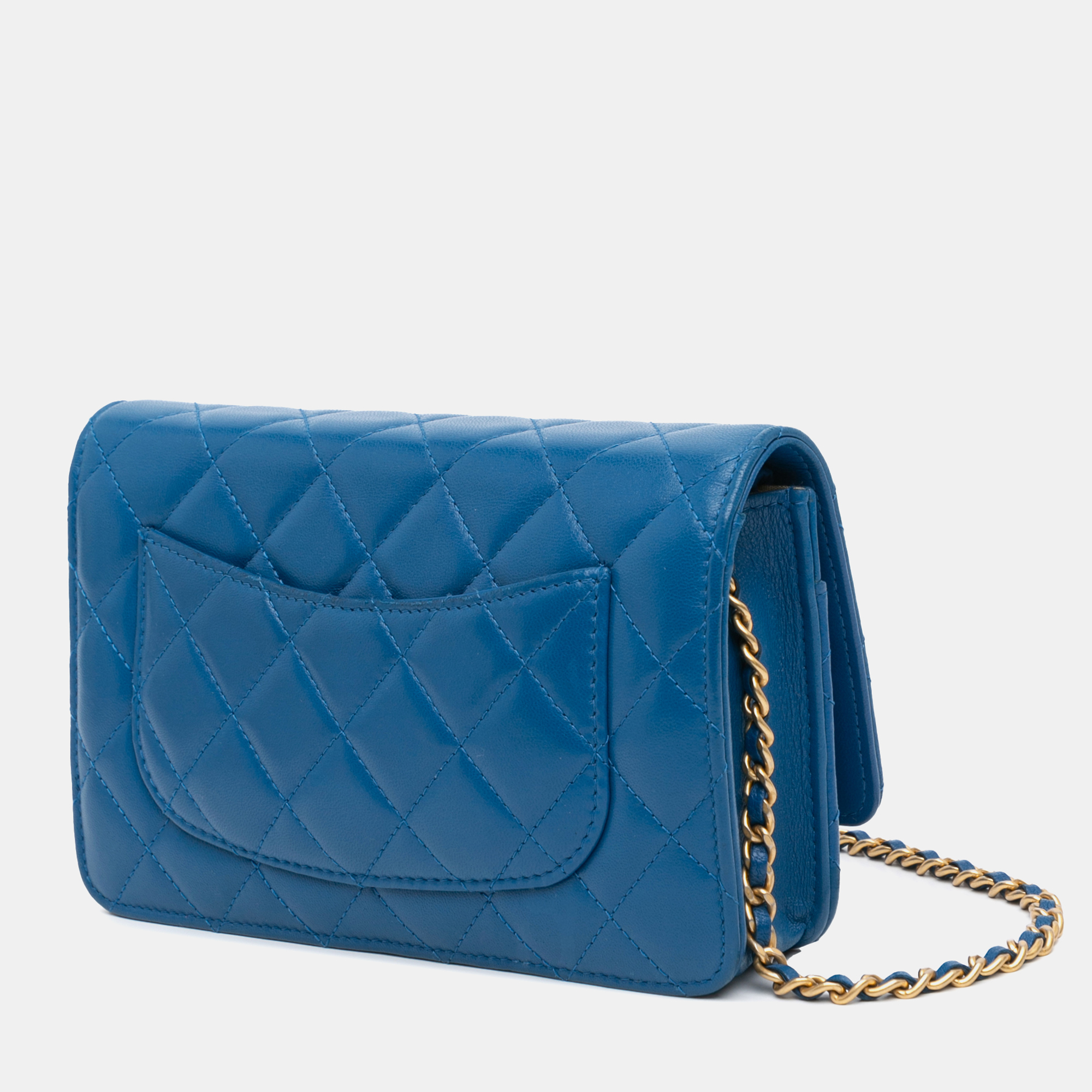 Chanel Blue Lambskin Pearl Crush Wallet On Chain 