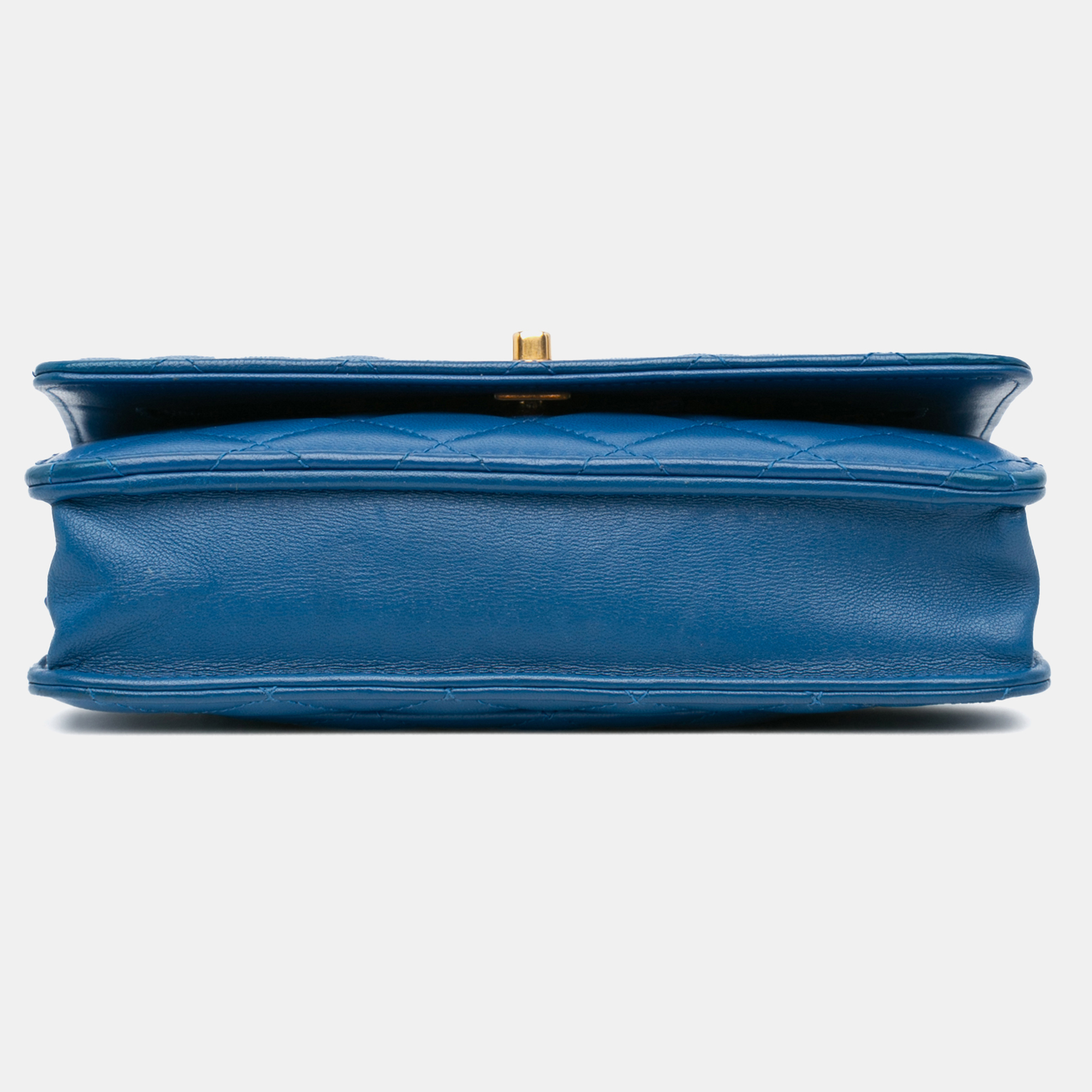 Chanel Blue Lambskin Pearl Crush Wallet On Chain 