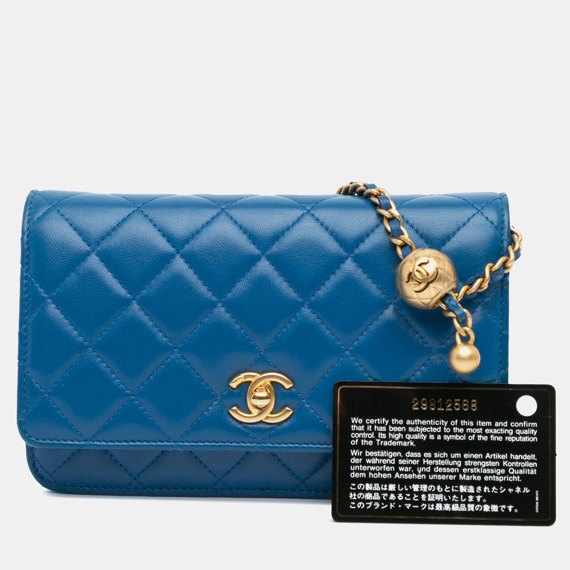 Chanel Blue Lambskin Pearl Crush Wallet On Chain 