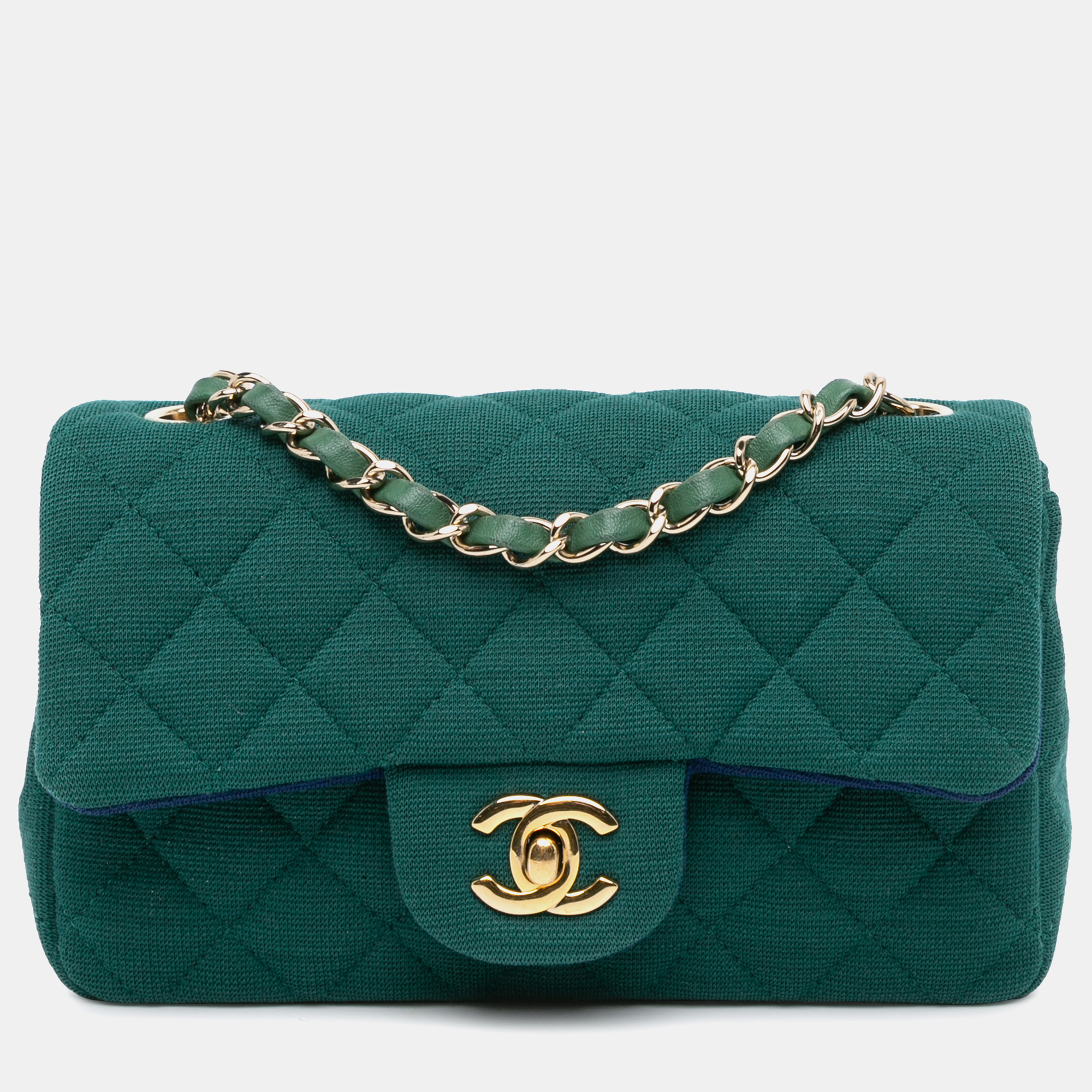 

Chanel Mini Rectangular Classic Jersey Single Flap, Green