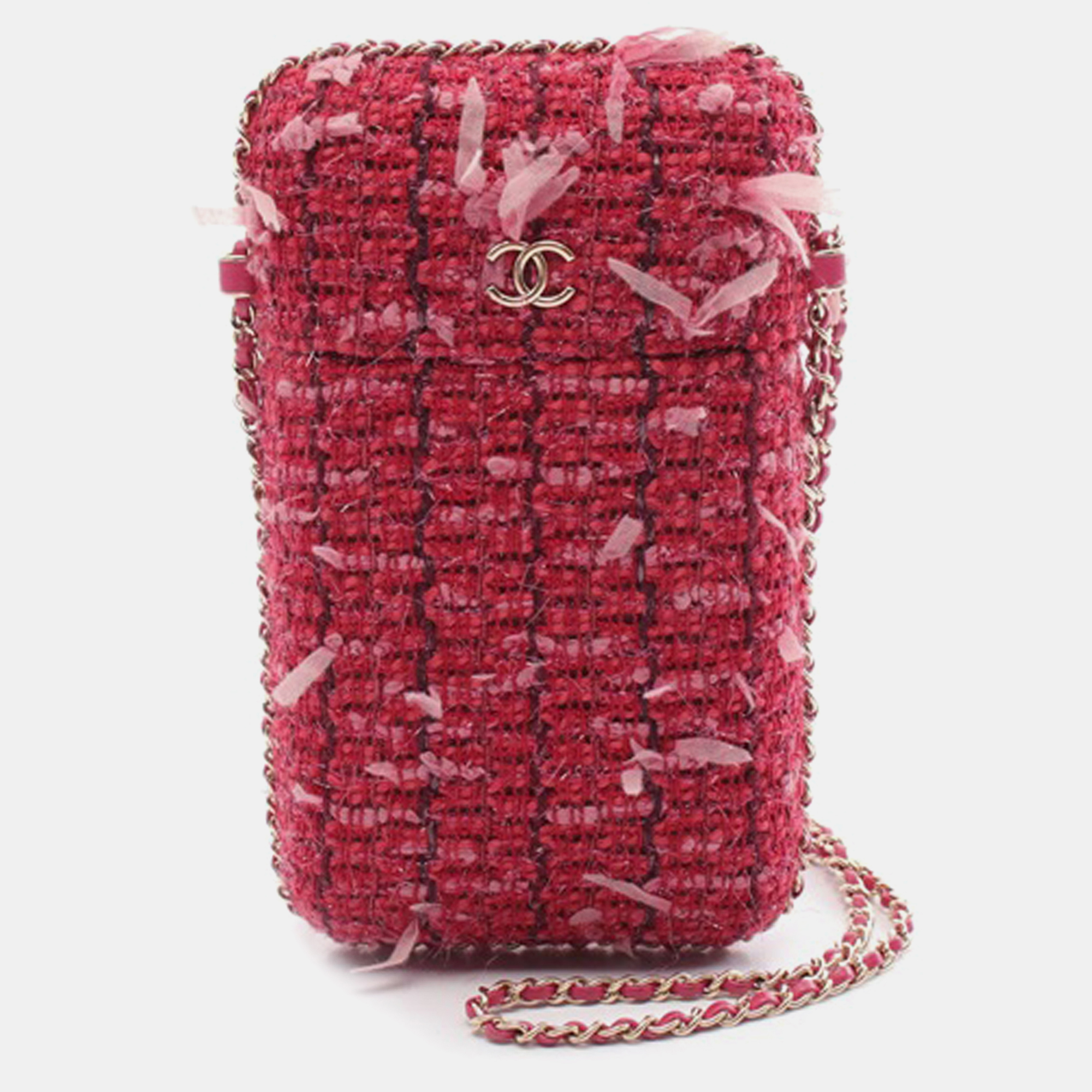 

Chanel Tweed Chain Around Phone Holder, Pink