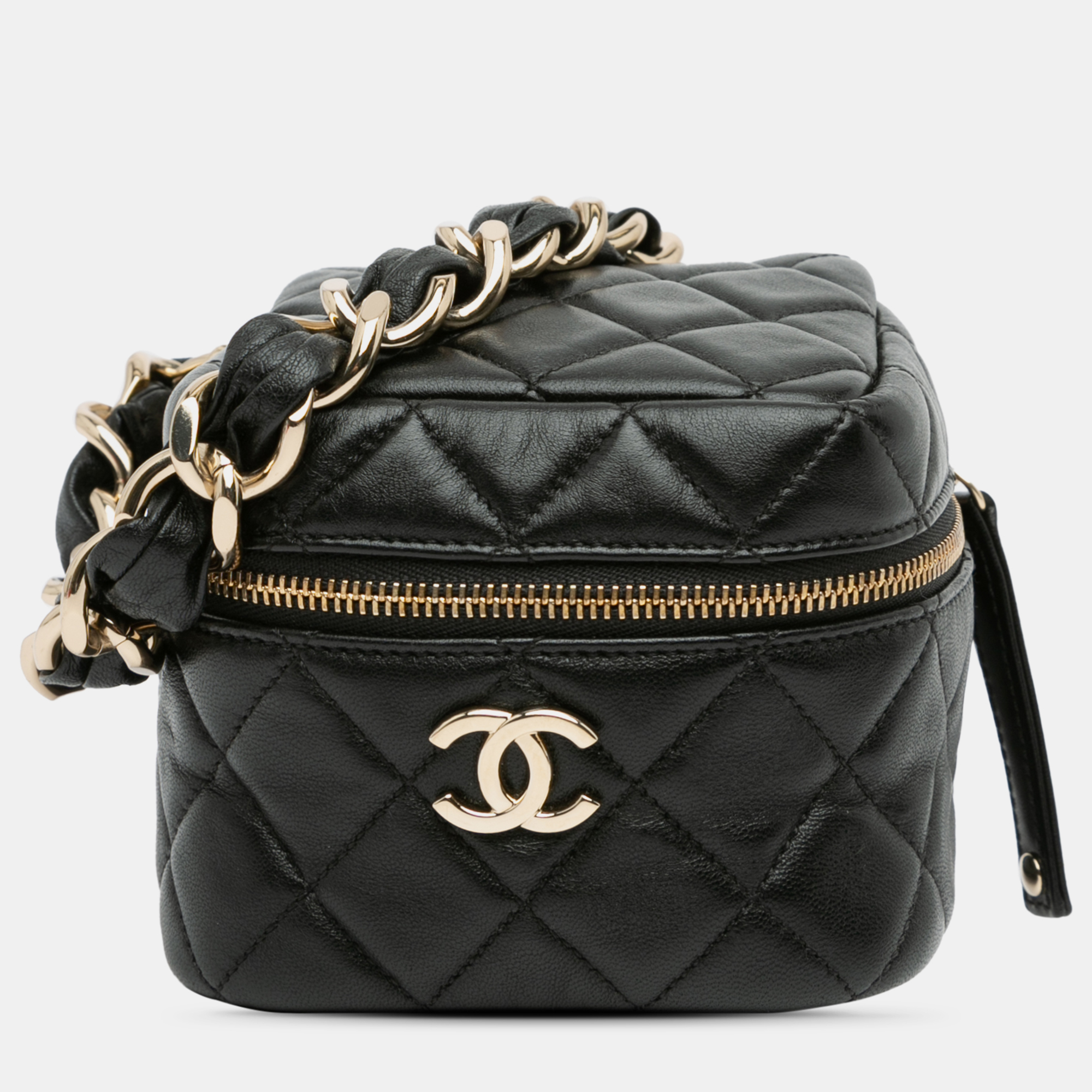 

Chanel Quilted Lambskin Cube Chain Wristlet Case, Black