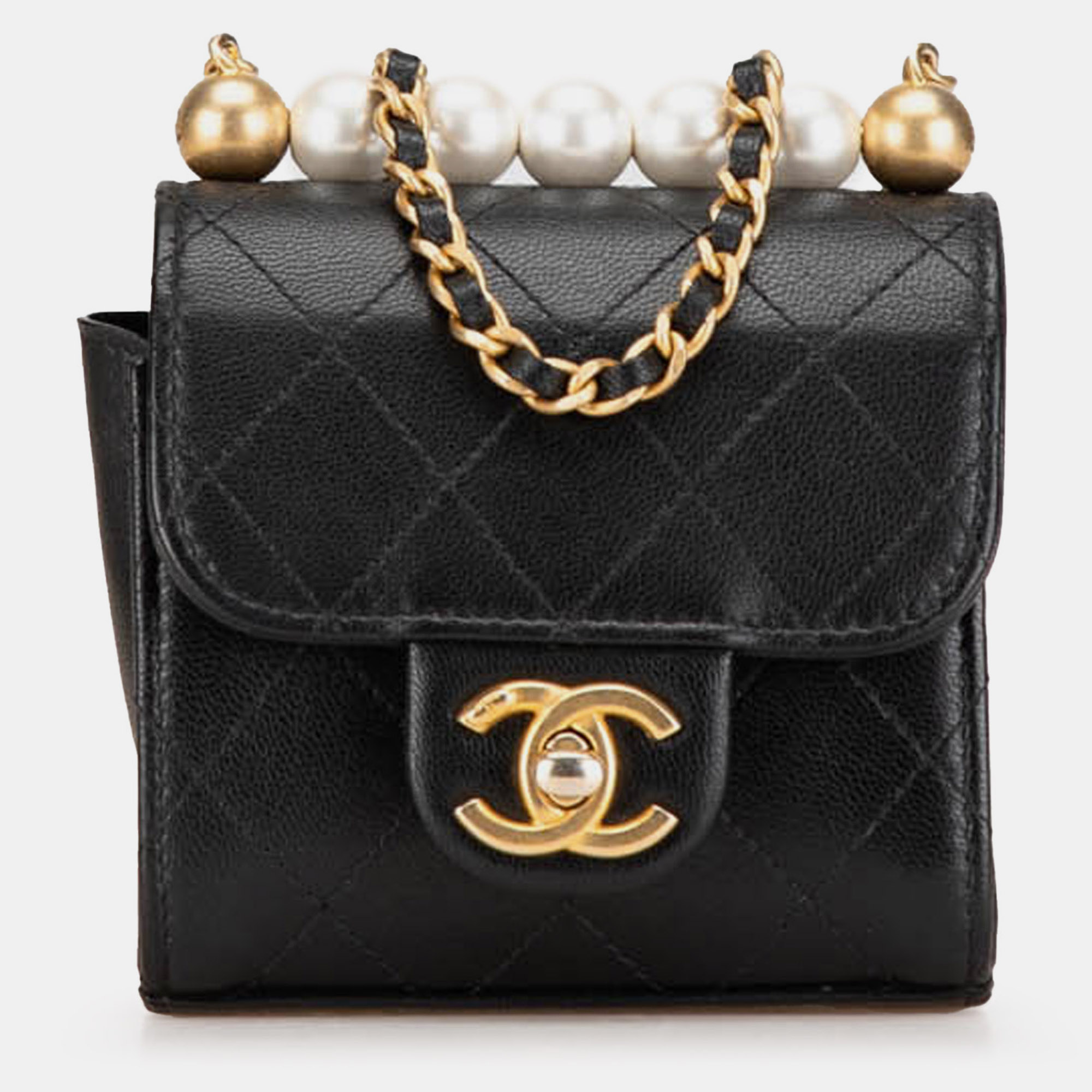 

Chanel Mini Goatskin Chic Pearls Clutch On Chain, Black