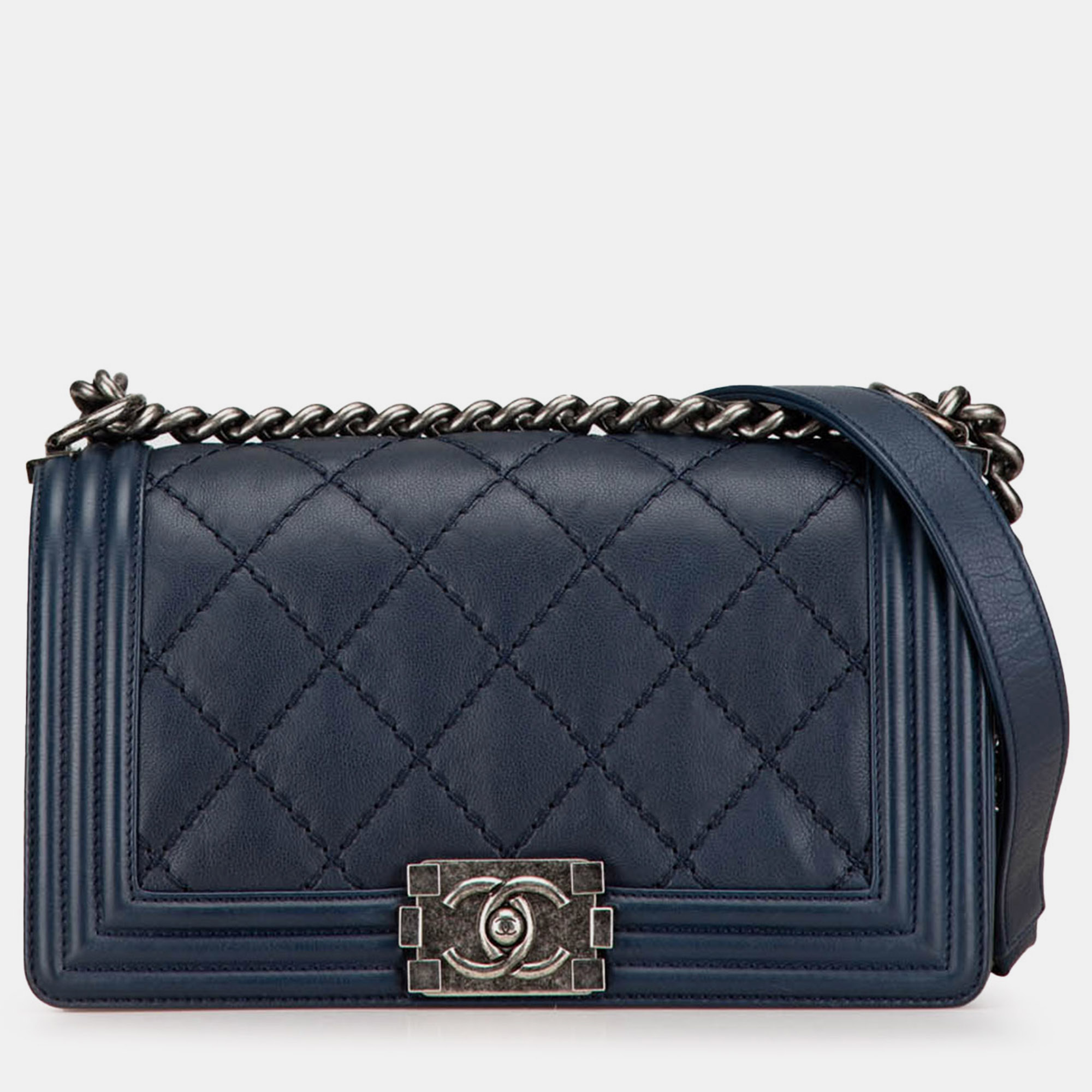 

Chanel Medium Lambskin Double Stitch Boy Flap, Blue