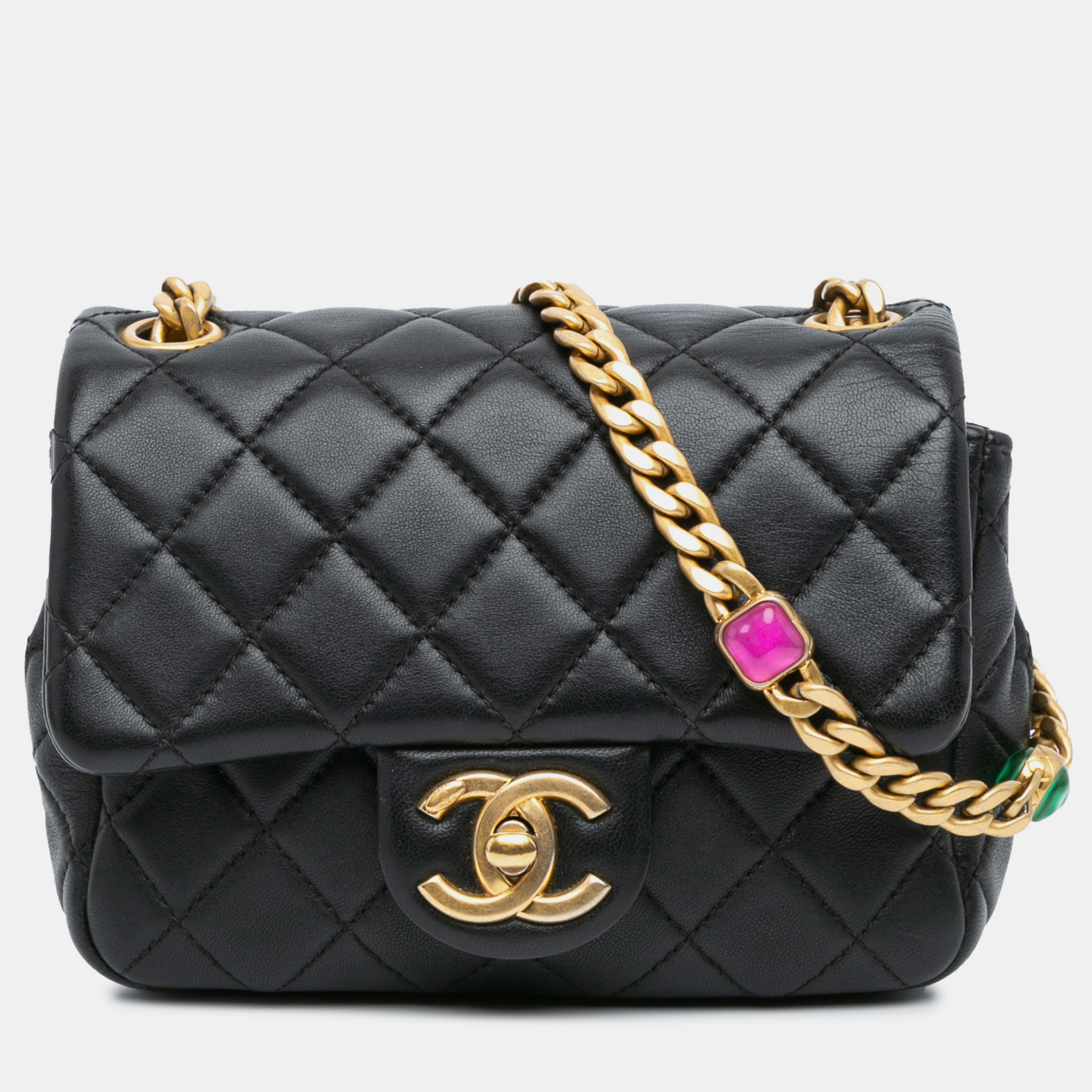 

Chanel Mini Square Lambskin Pearl Samba Flap, Black