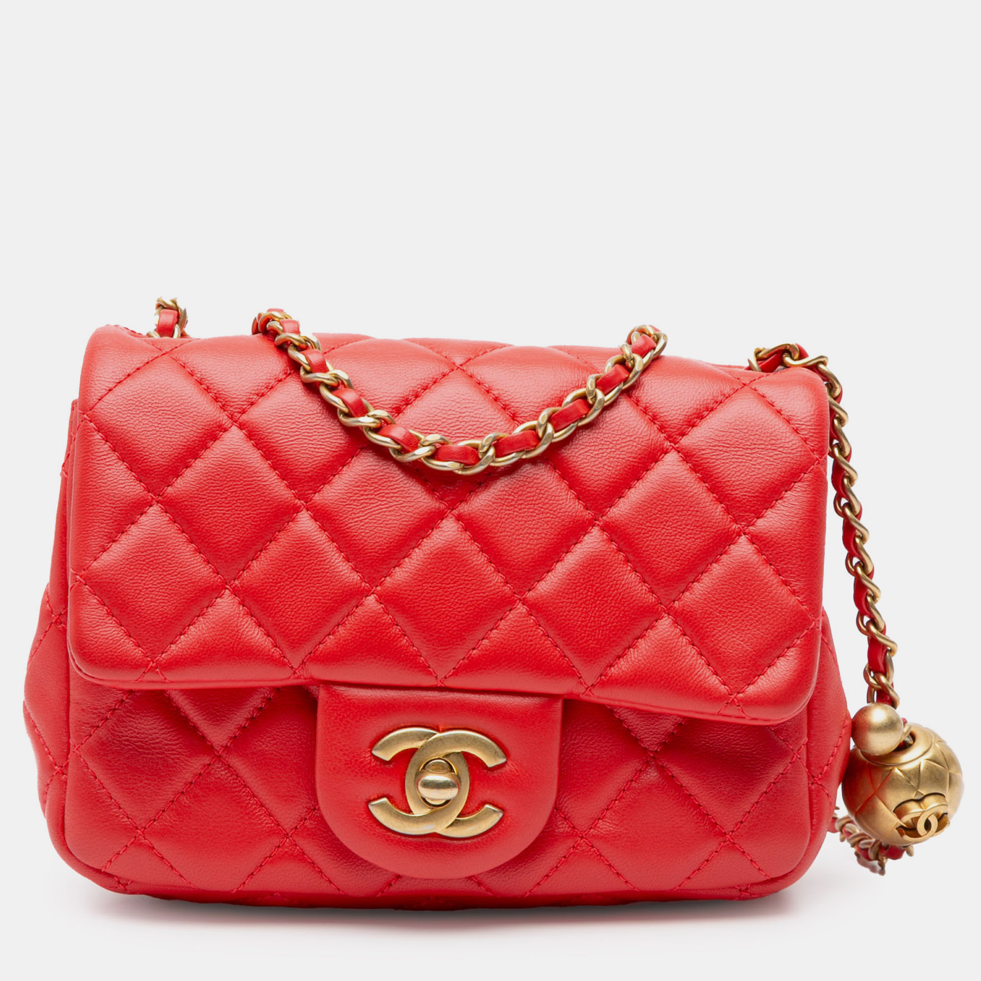 

Chanel Mini Square Classic Lambskin Pearl Crush Flap, Red