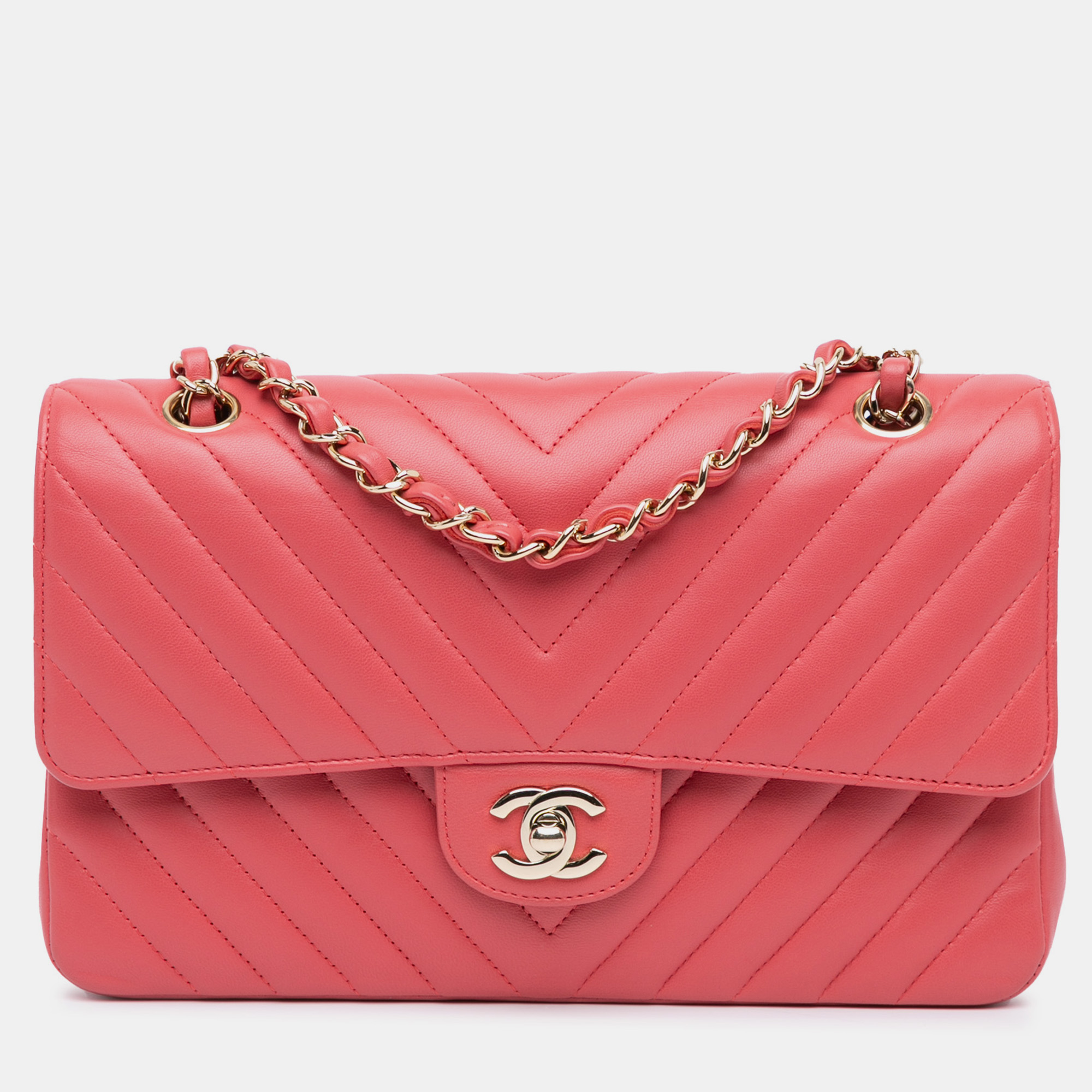 

Chanel Chevron Lambskin Medium Classic Double Flap Bag, Pink