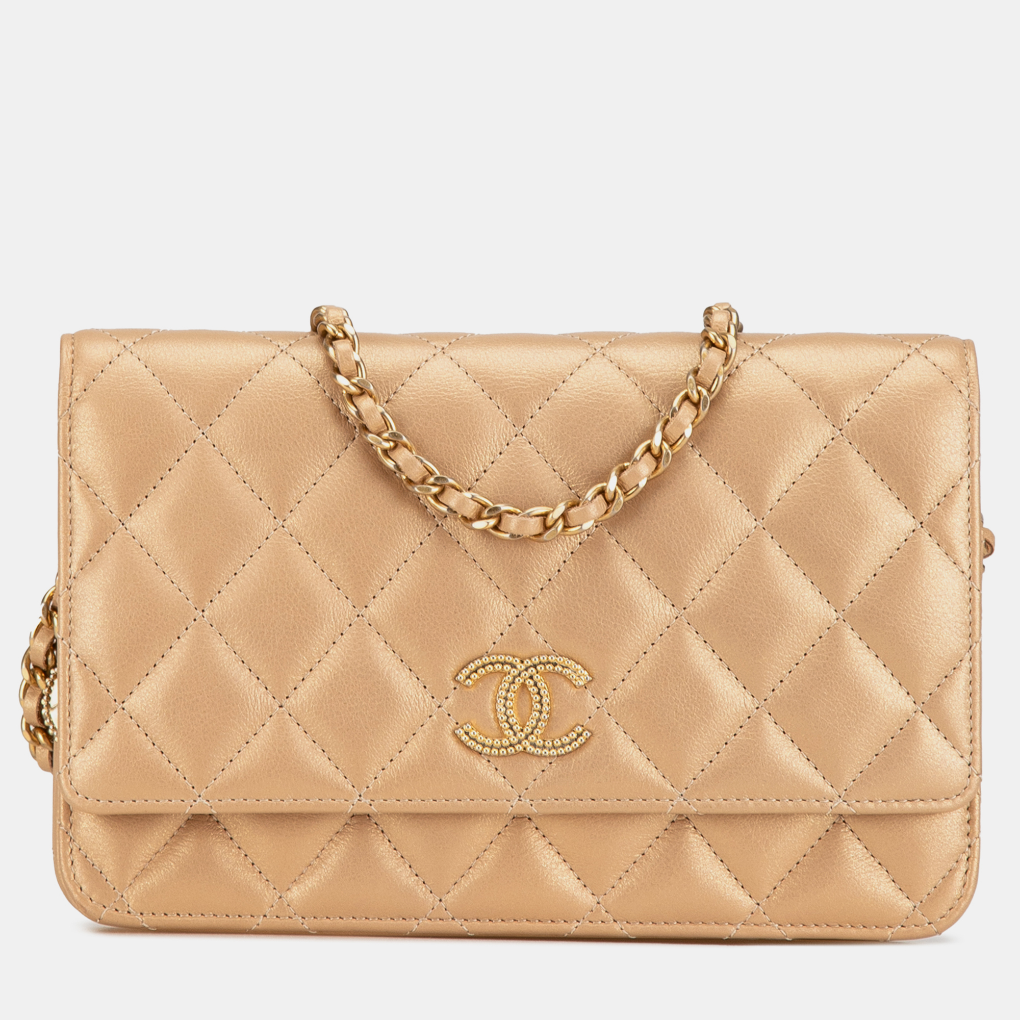 

Chanel CC Quilted Lambskin Coin Charm Wallet on Chain, Gold