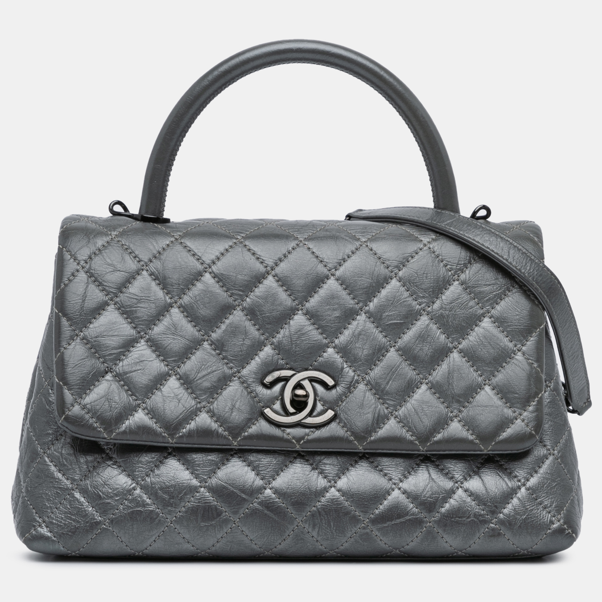 

Chanel Quilted Aged Calfskin Small Coco Satchel Bag, Grey