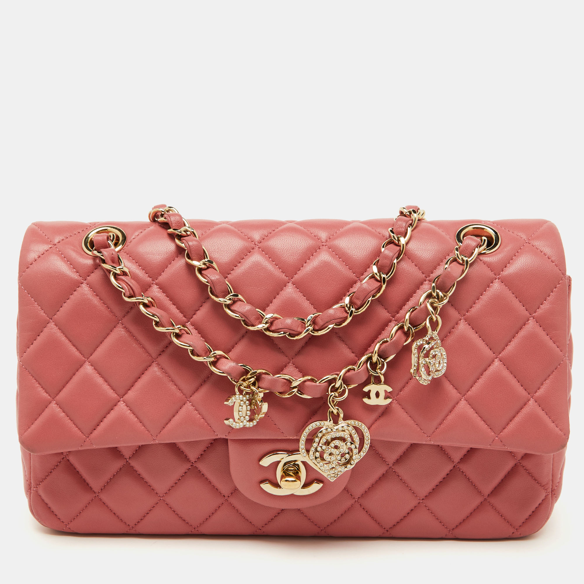 

Chanel Peach Pink Quilted Leather  Classic Double Flap Bag