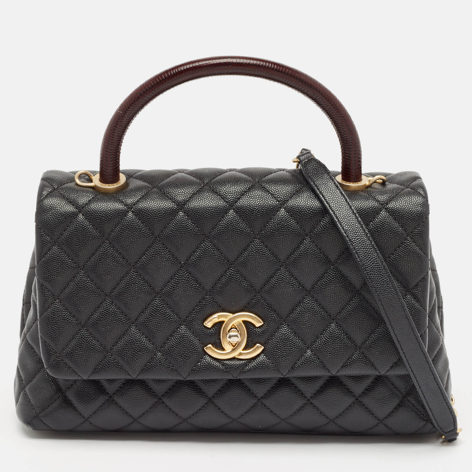 

Chanel Black/Burgundy Quilted Caviar Leather  Coco Top Handle Bag