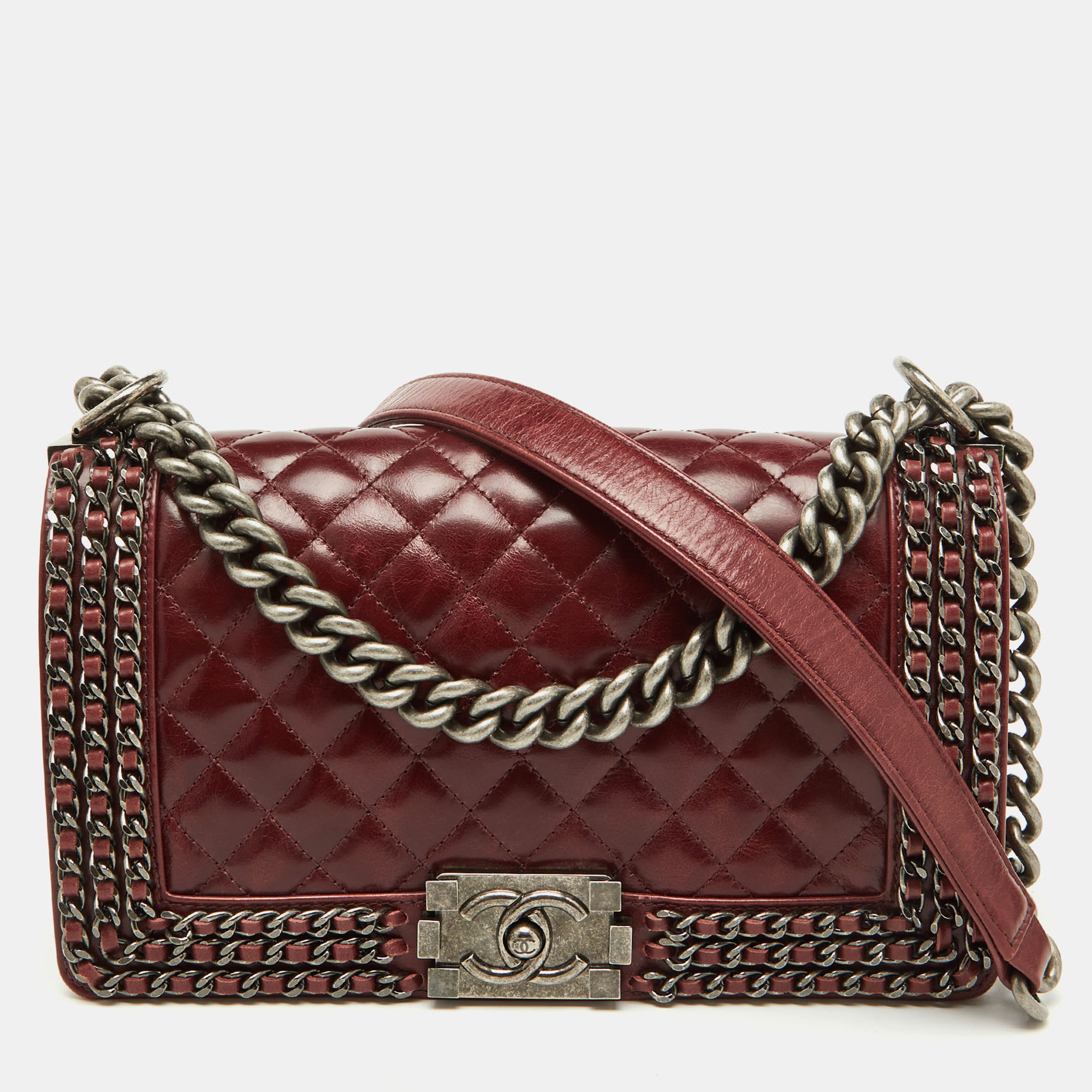 

Chanel Burgundy Quilted Leather  Chain Around Boy Flap Bag