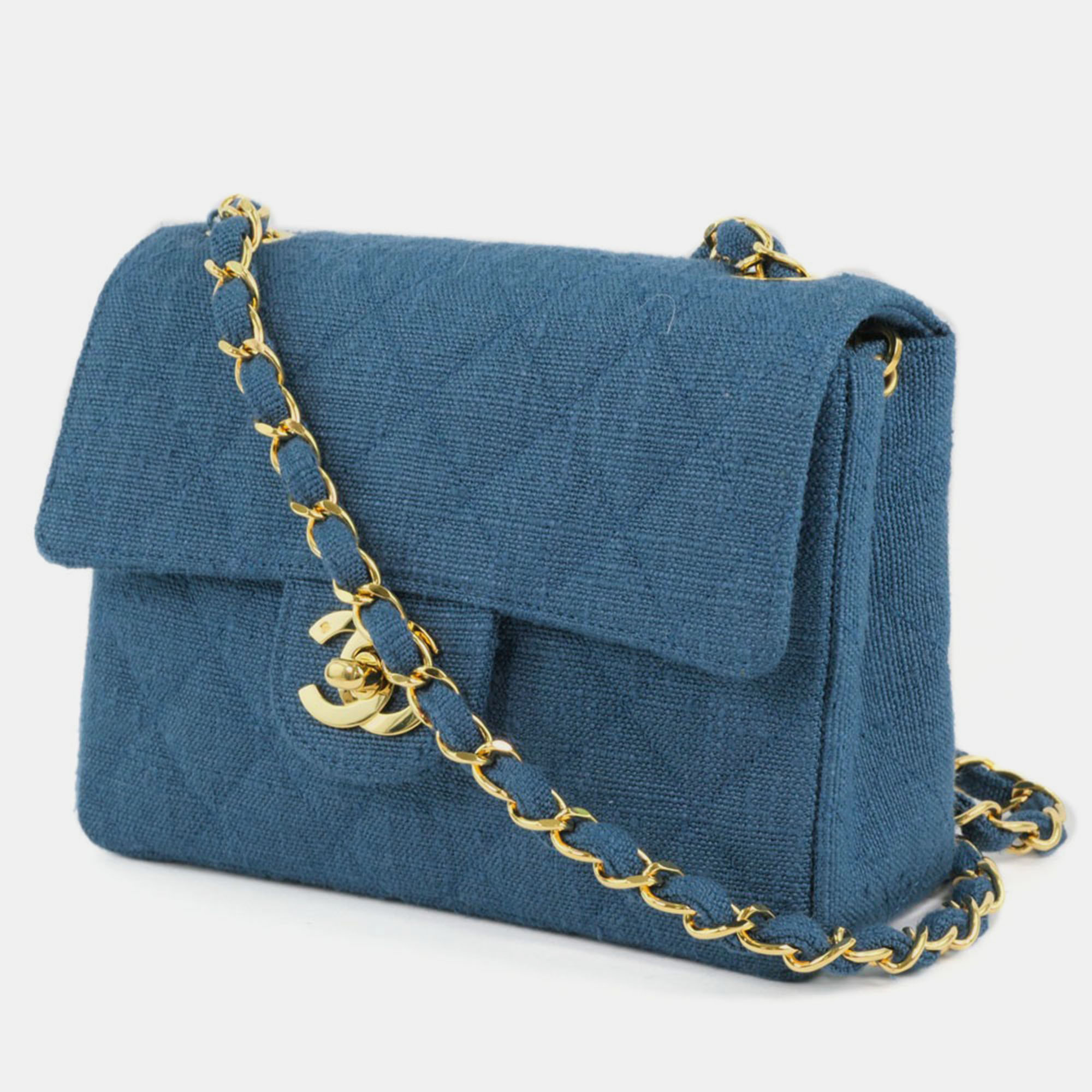Chanel Blue Denim Chain Shoulder Bag 