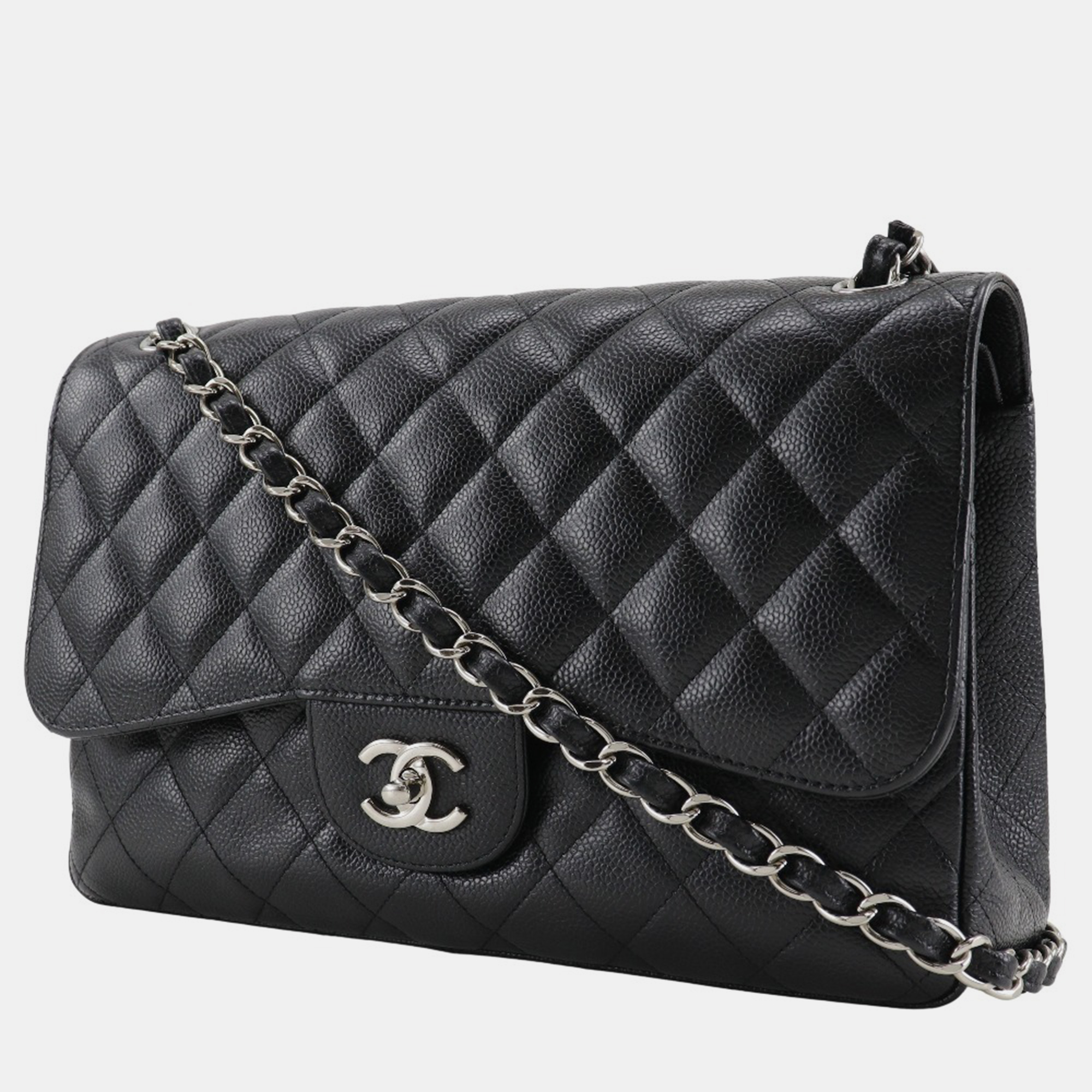 Chanel Black Leather Caviar Skin Shoulder Bag 