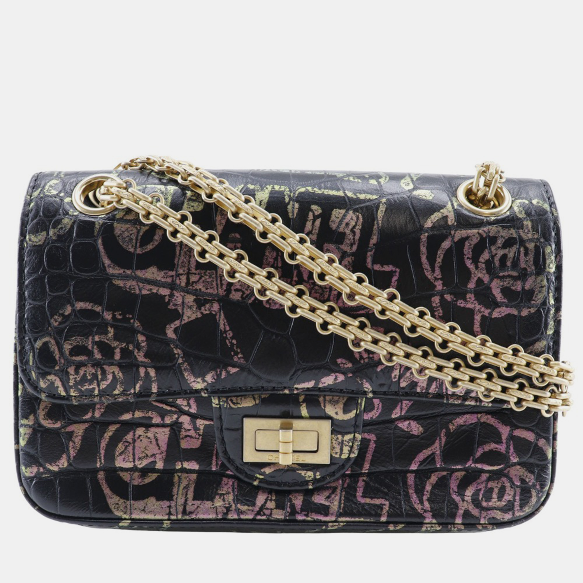 

Chanel Black Leather 2.55 Graffiti Embossed Shoulder Bag