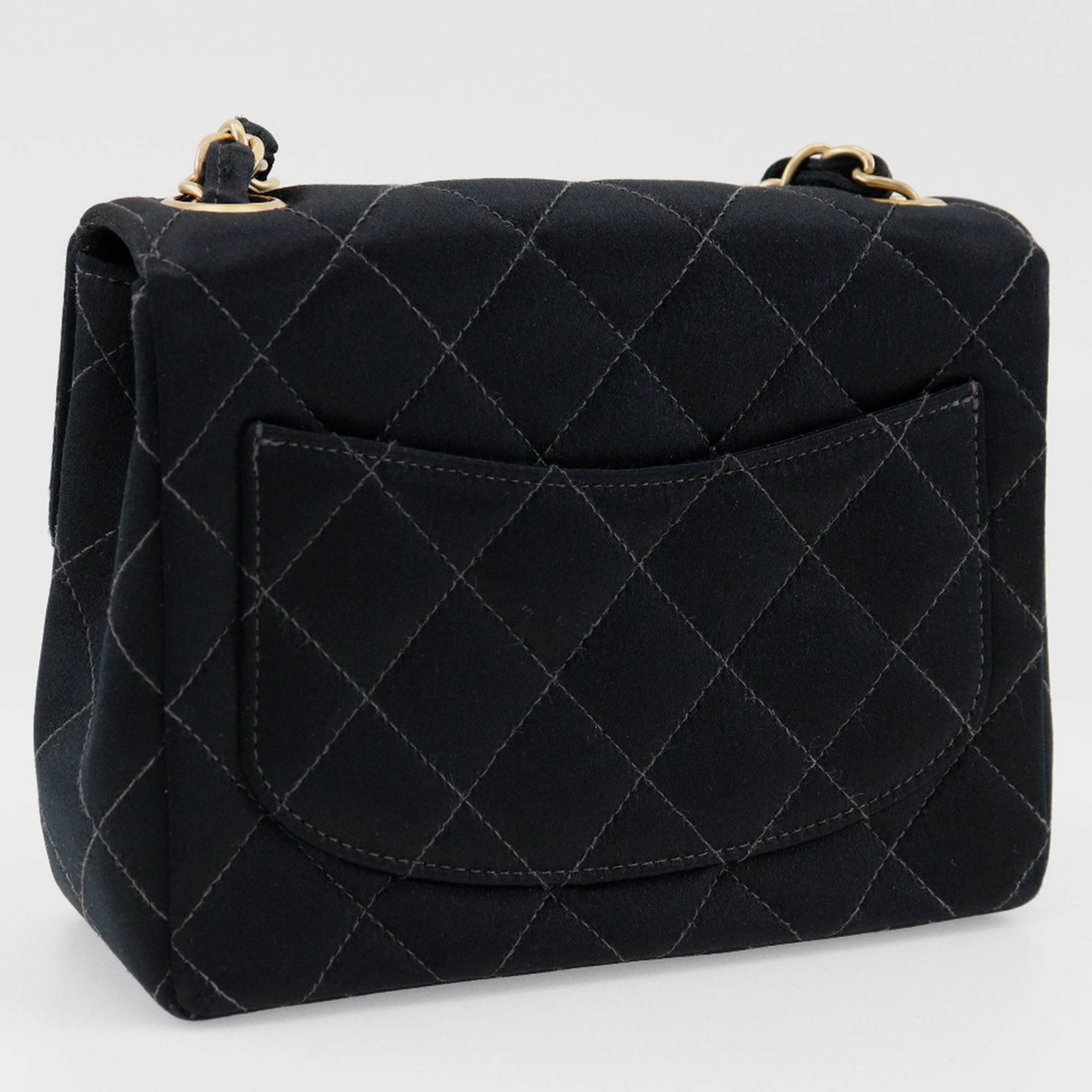 Chanel Black Canvas Satin Mini Chain Shoulder Bag 