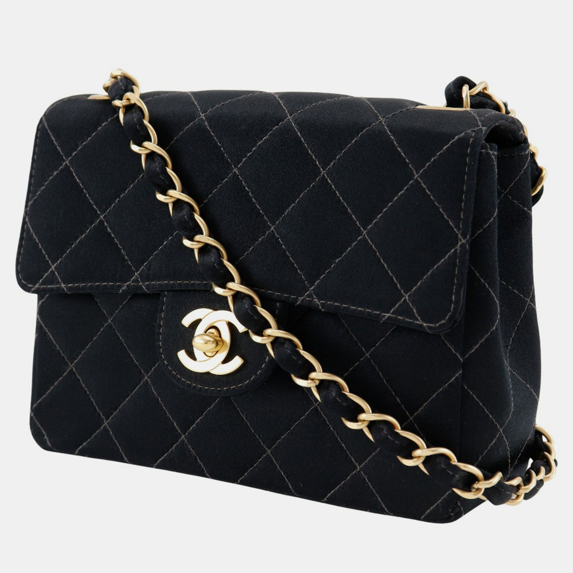Chanel Black Canvas Satin Mini Chain Shoulder Bag 