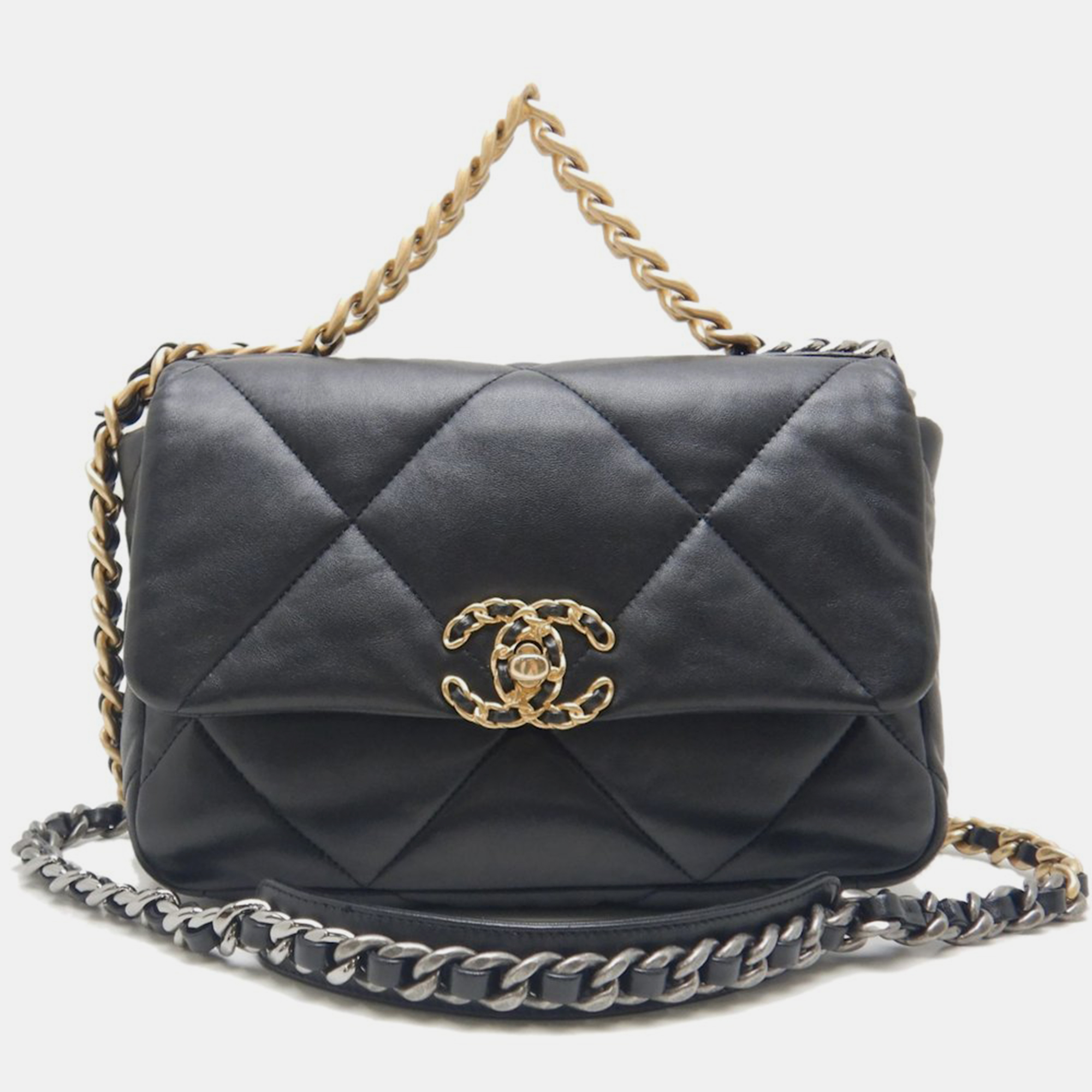 

Chanel Black Leather Lambskin 19 Large Chain Shoulder Bag