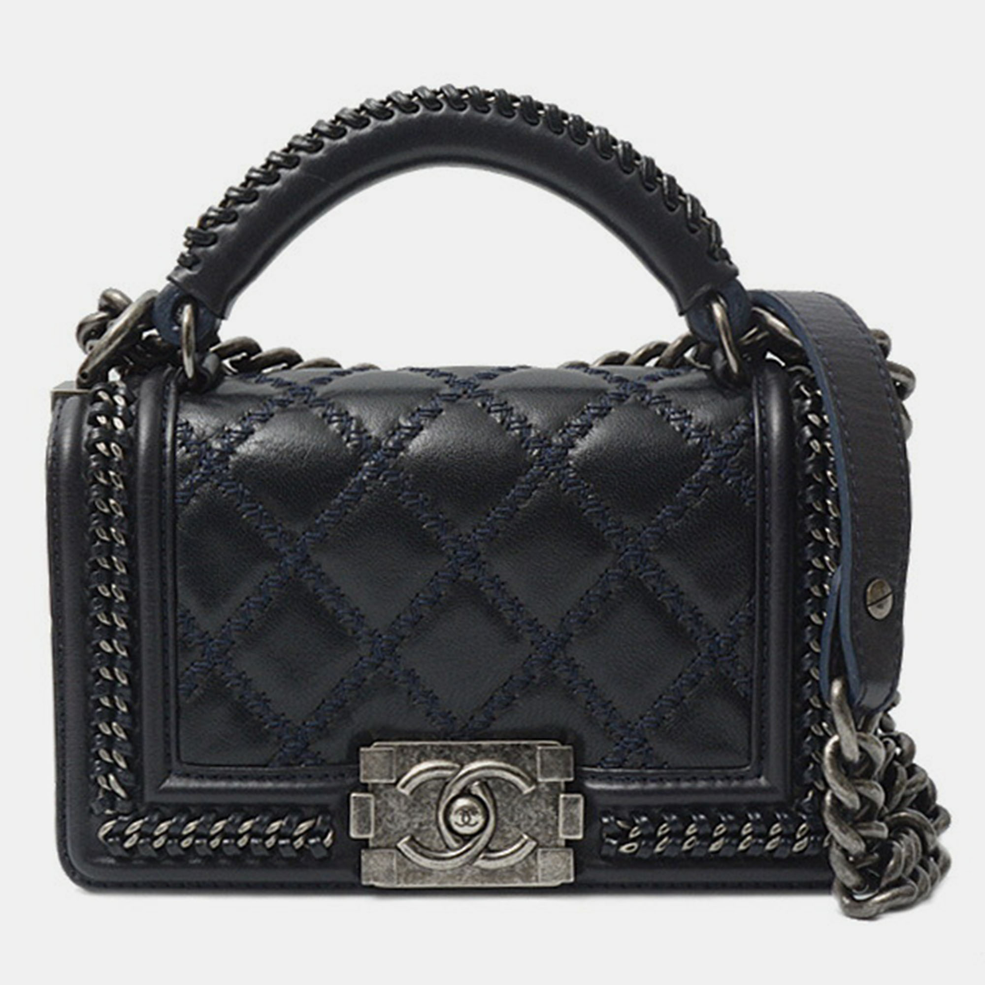 

Chanel Blue Leather Boy Handle Chain Shoulder Bag, Navy blue