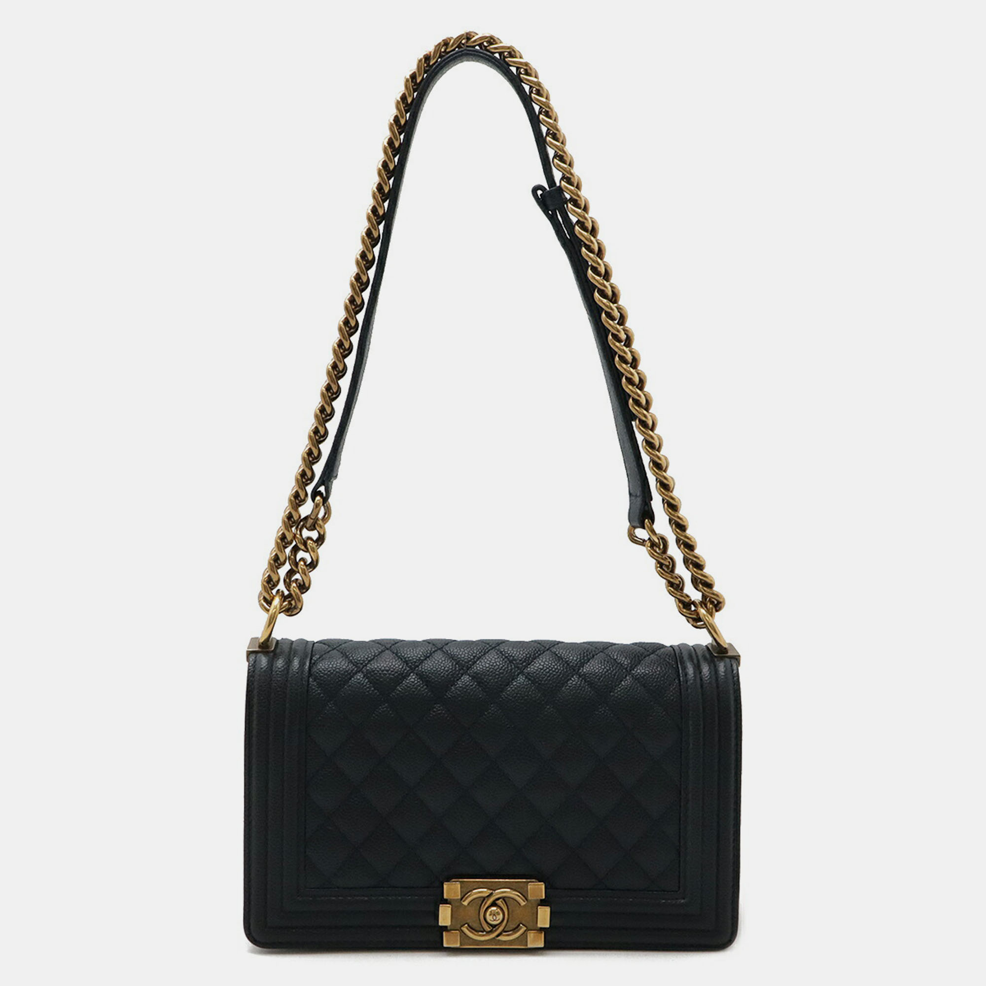 

Chanel Blue Leather Boy Matelasse Caviar Chain Bag