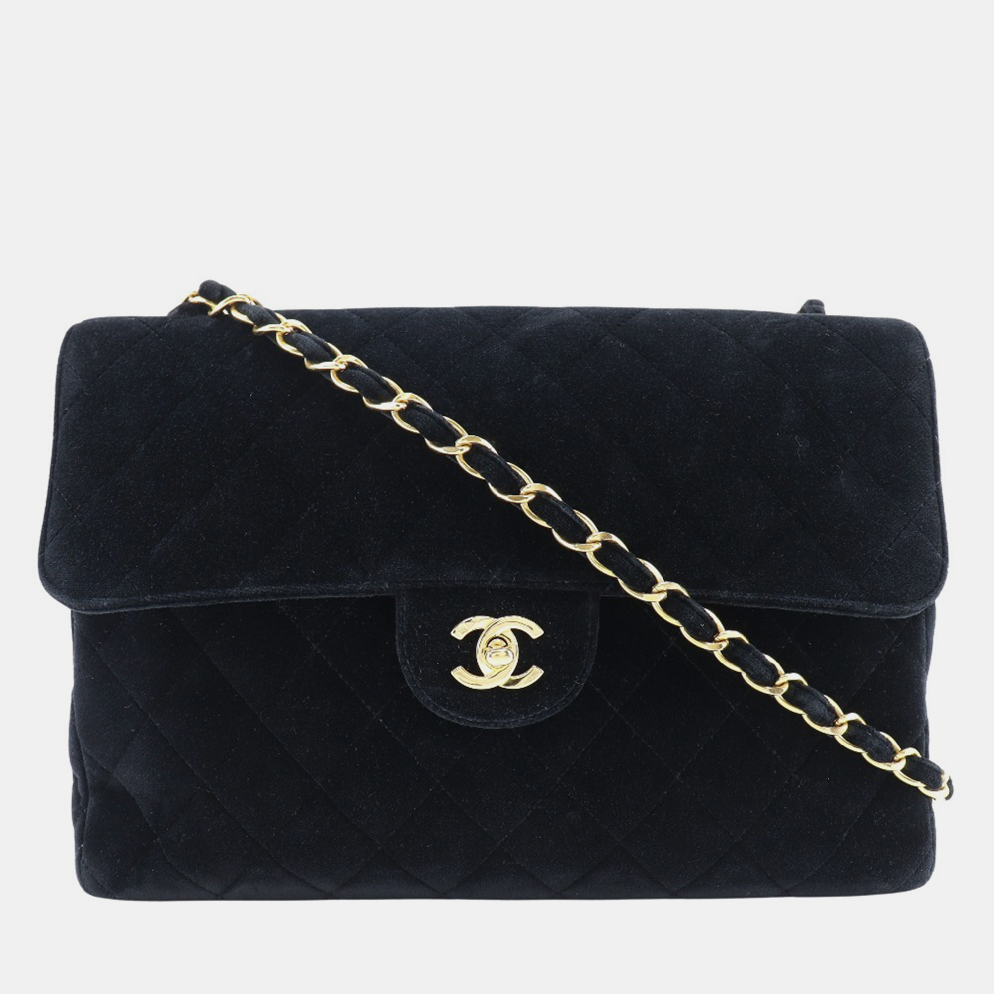 

Chanel Black Canvas Velvet Chain Shoulder Bag