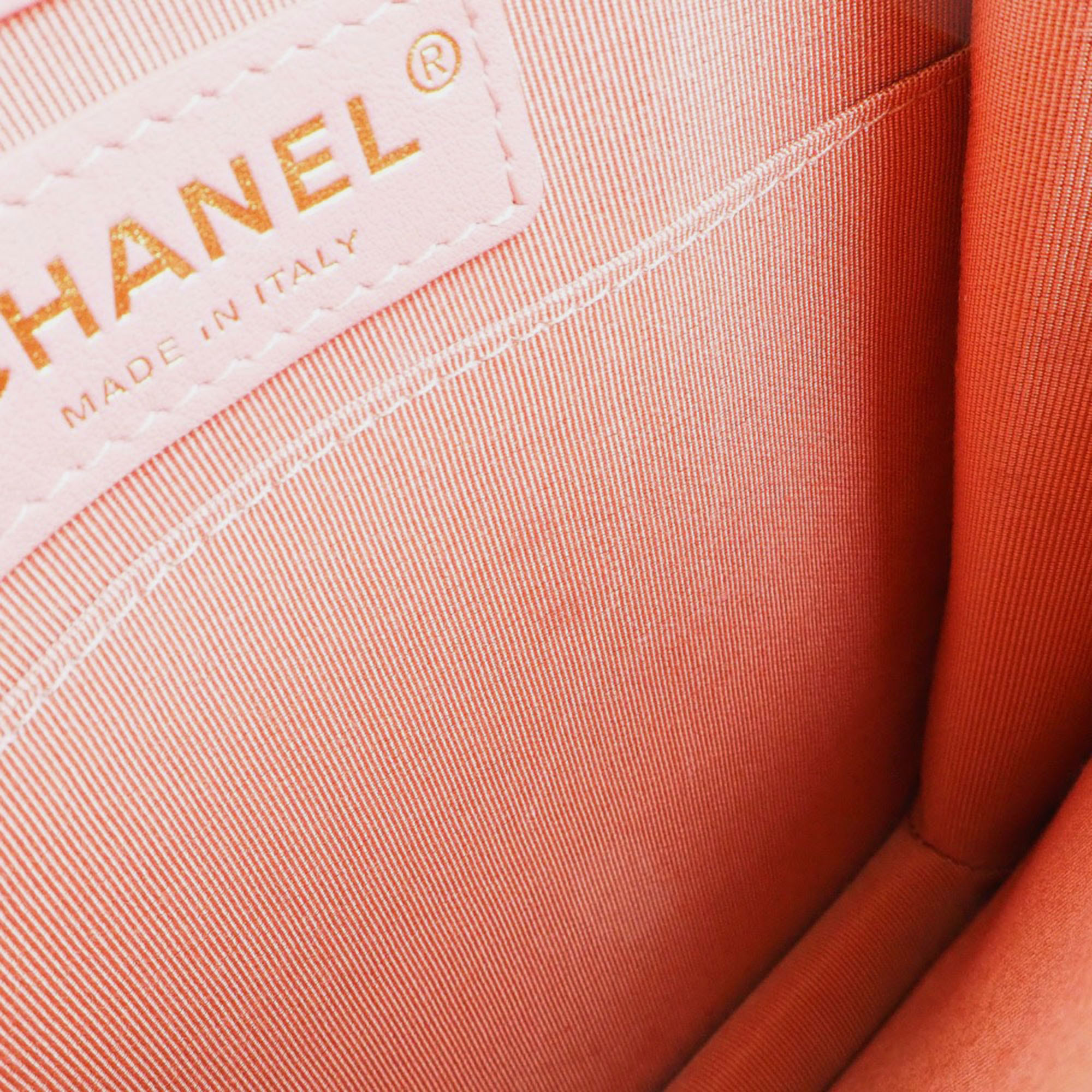 Chanel Pink Leather Tweed Lambskin Chain Shoulder Bag 