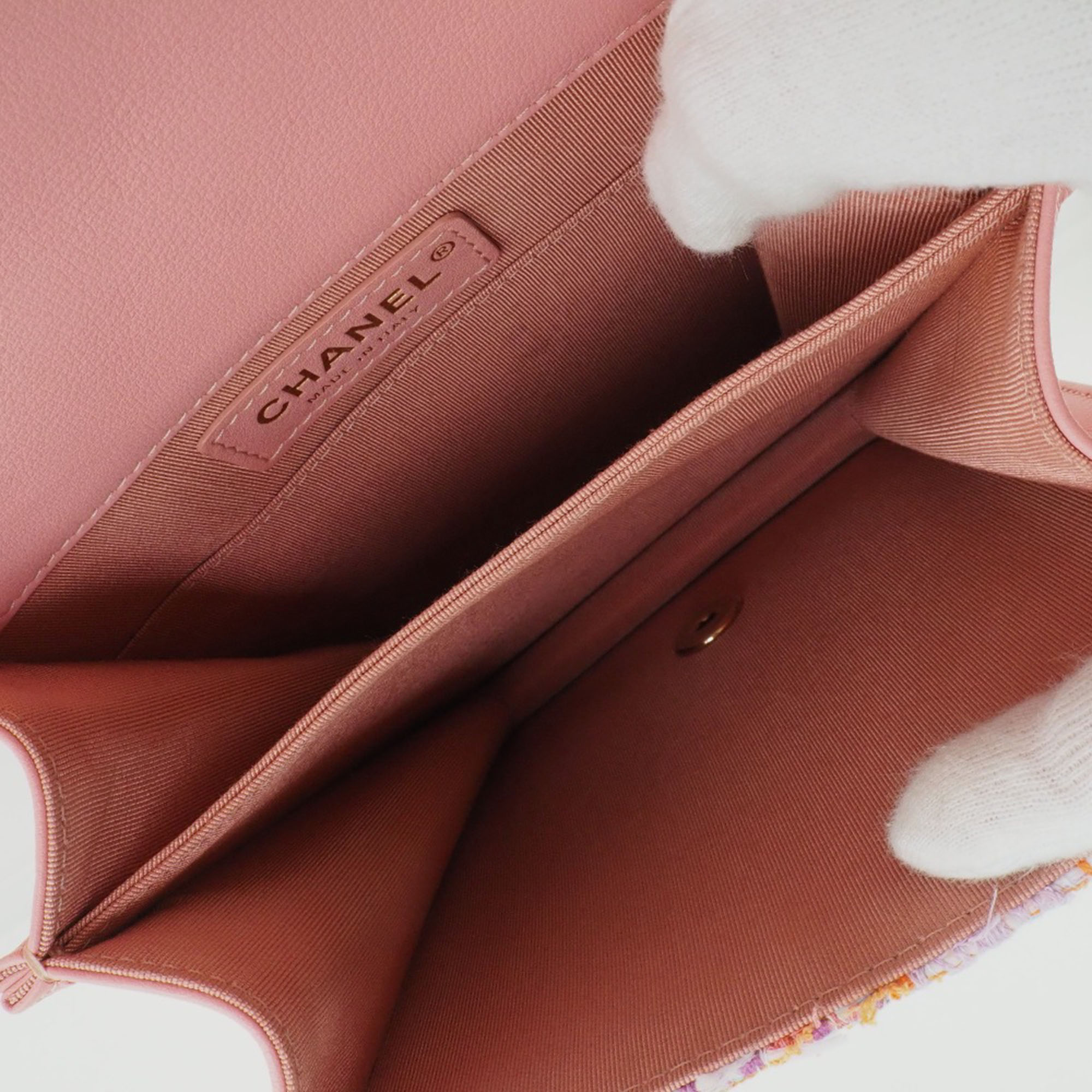 Chanel Pink Leather Tweed Lambskin Chain Shoulder Bag 