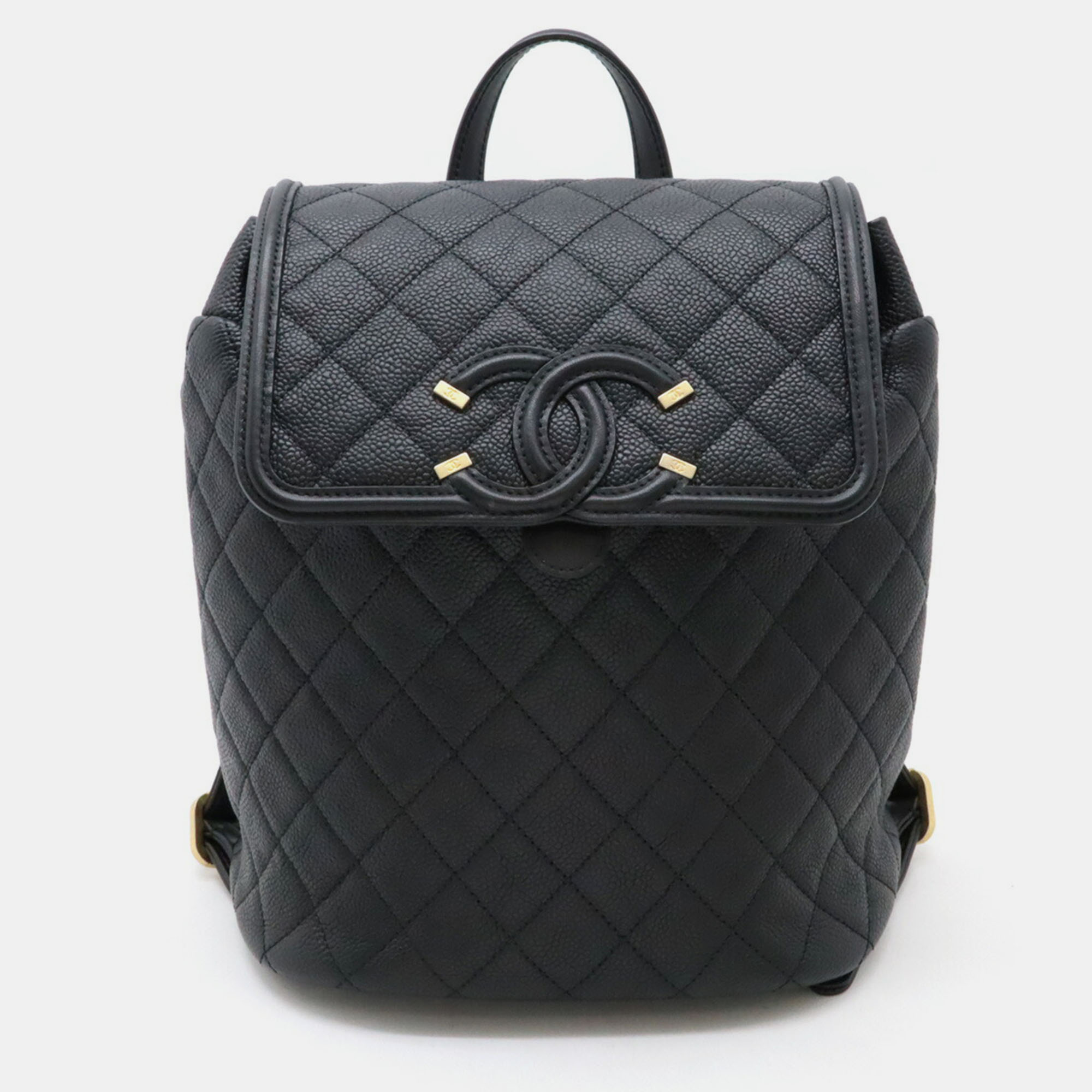 

Chanel Black Leather Caviar CC Filigree Backpack