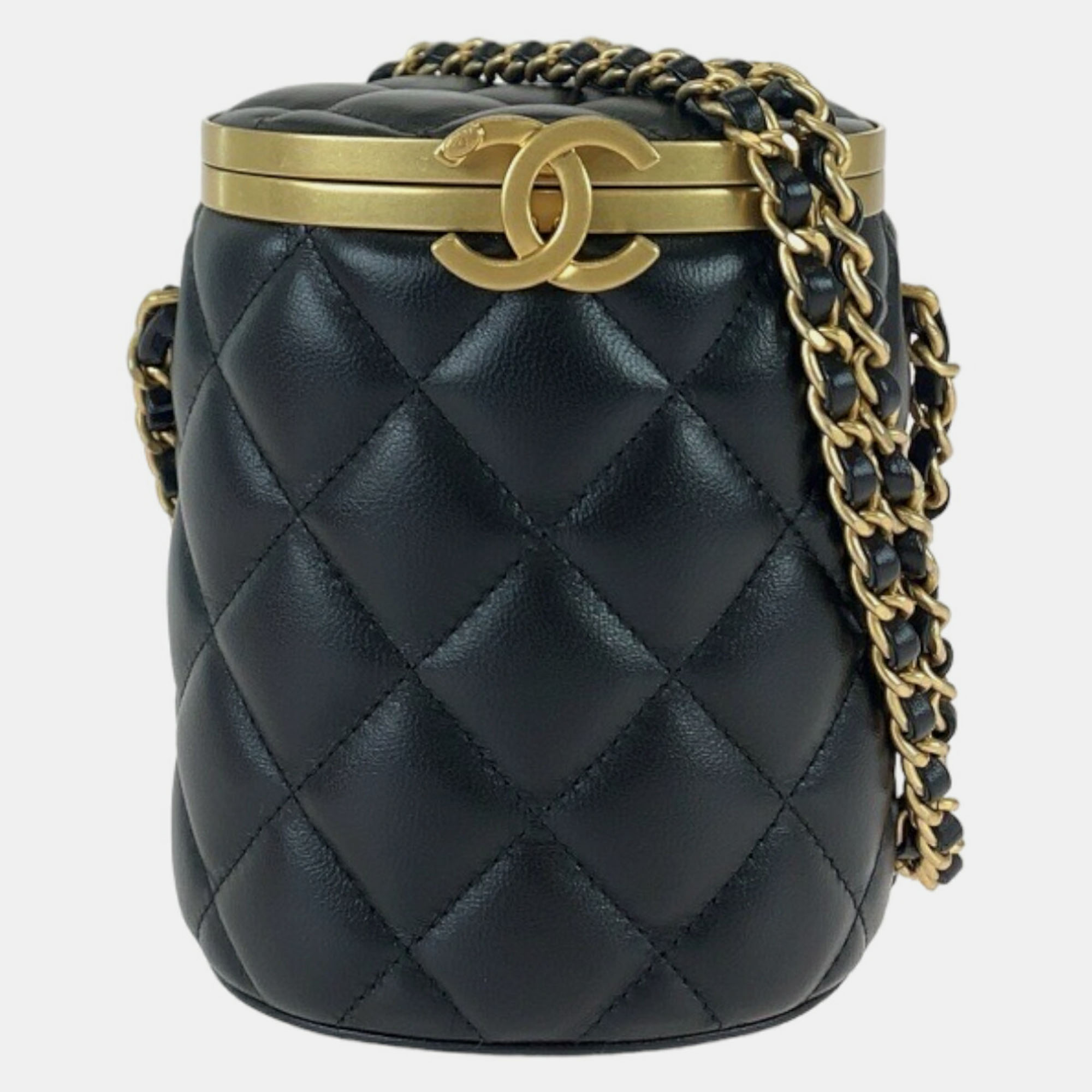 

Chanel Black Leather Lambskin Matelasse Coco Mark Vanity Bag