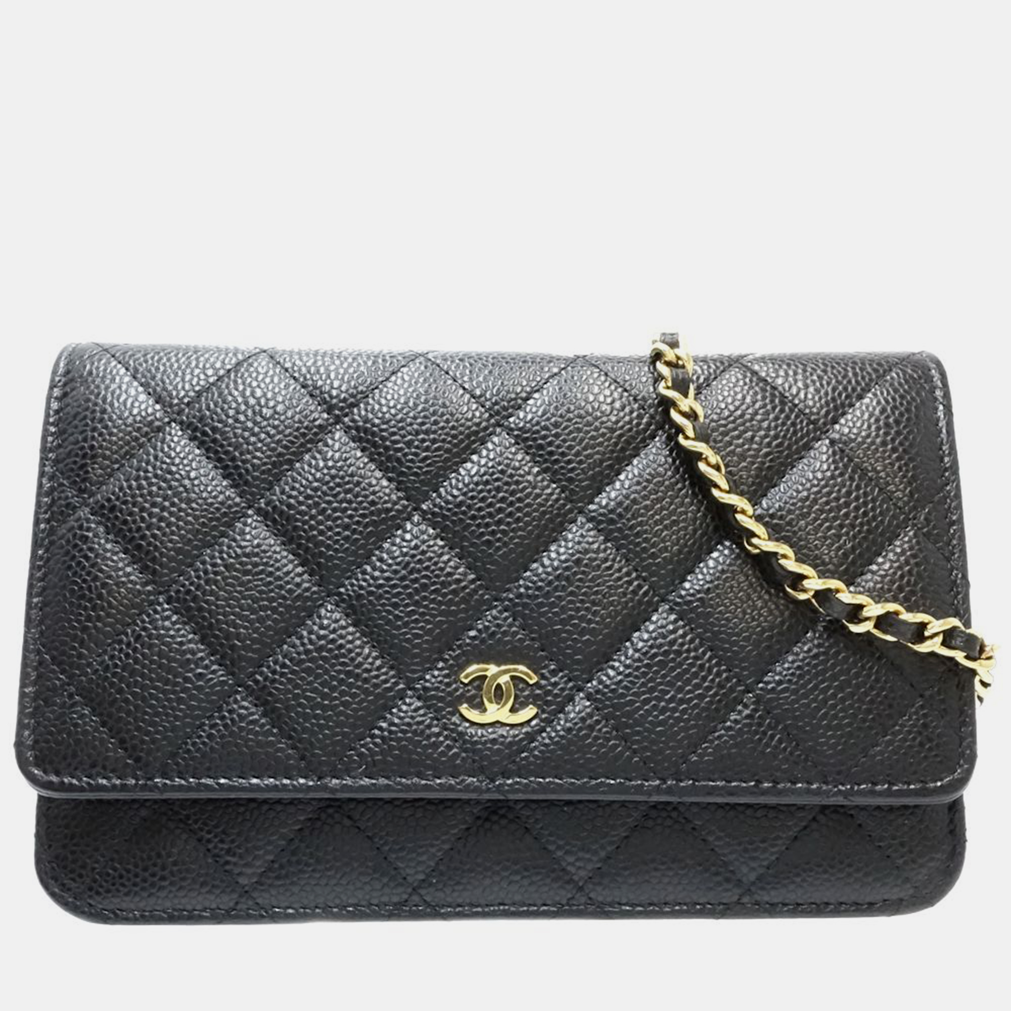 

Chanel Black Leather Timeless Classic Matelasse Caviar Skin Chain Wallet