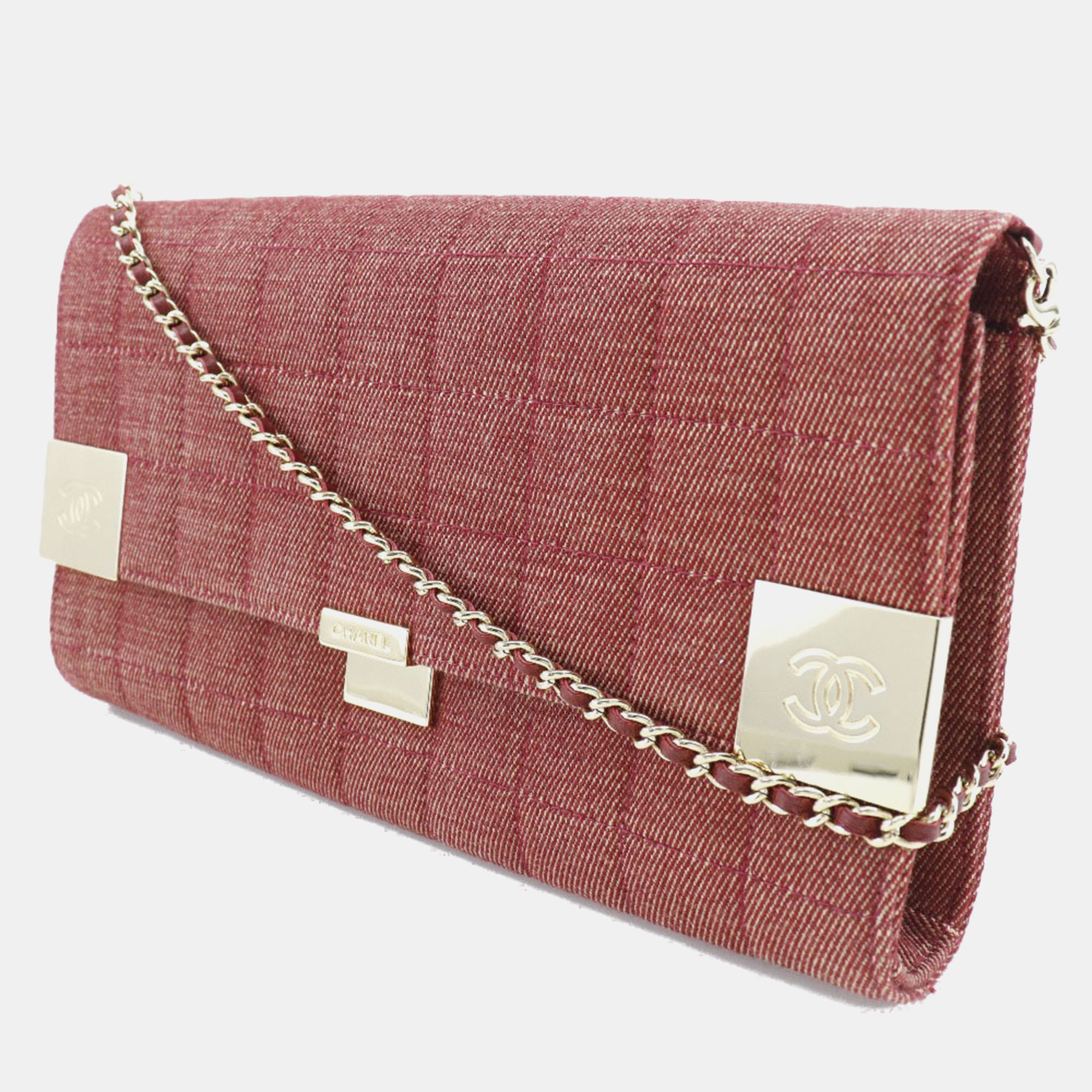 Chanel Red Cotton Canvas Chain Shoulder Bag 