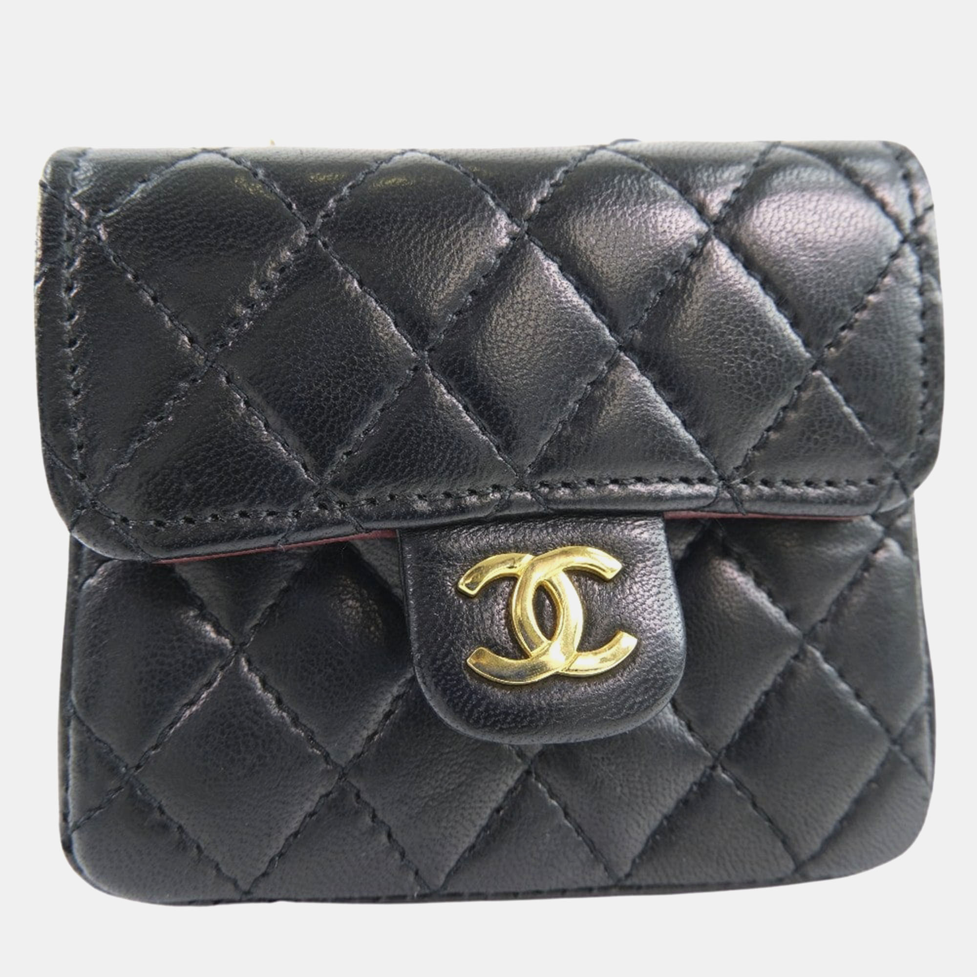 

Chanel Vintage Black Leather Lambskin Chain Pouch Waist Bag