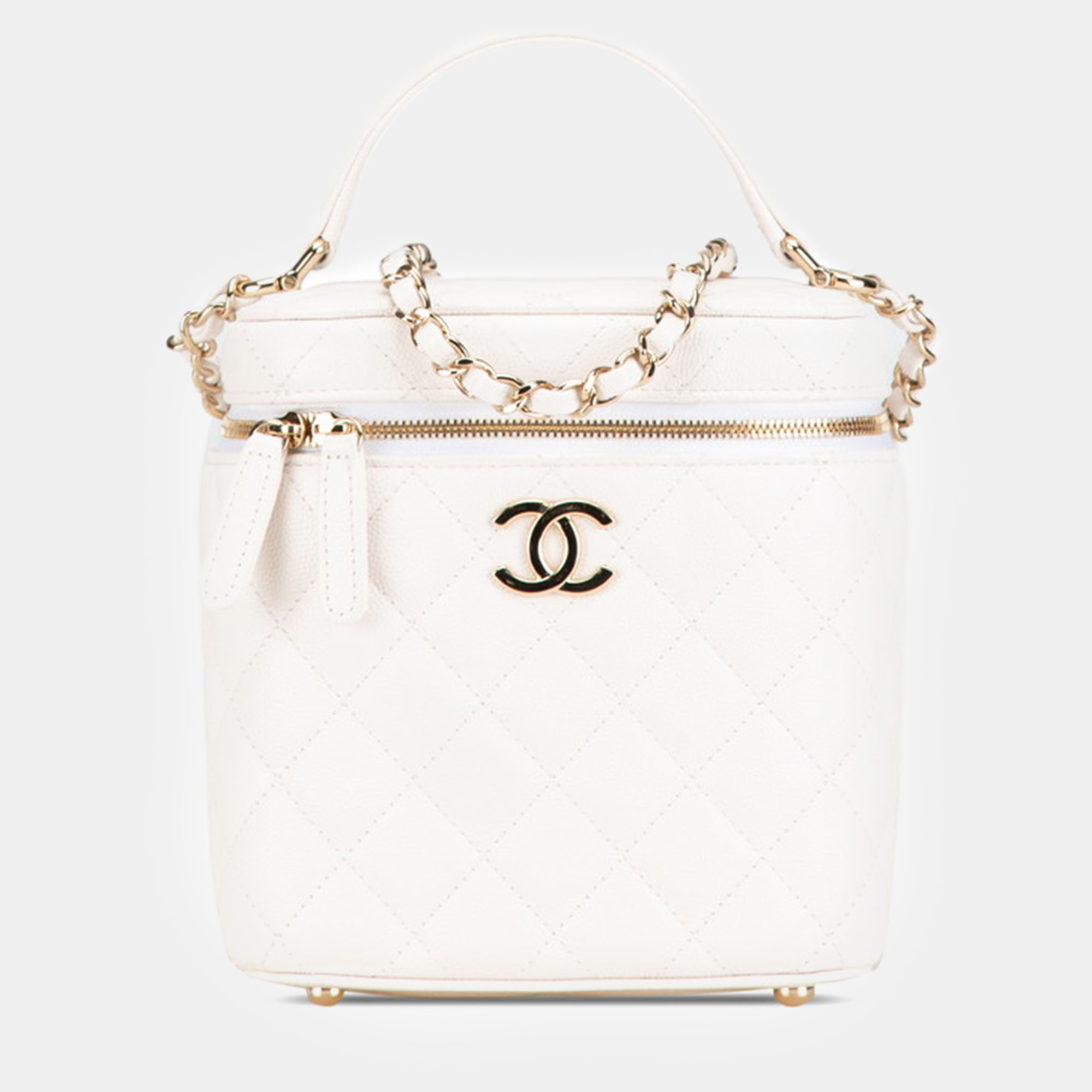 

Chanel White Leather Caviar Skin Matelasse Vanity Bag