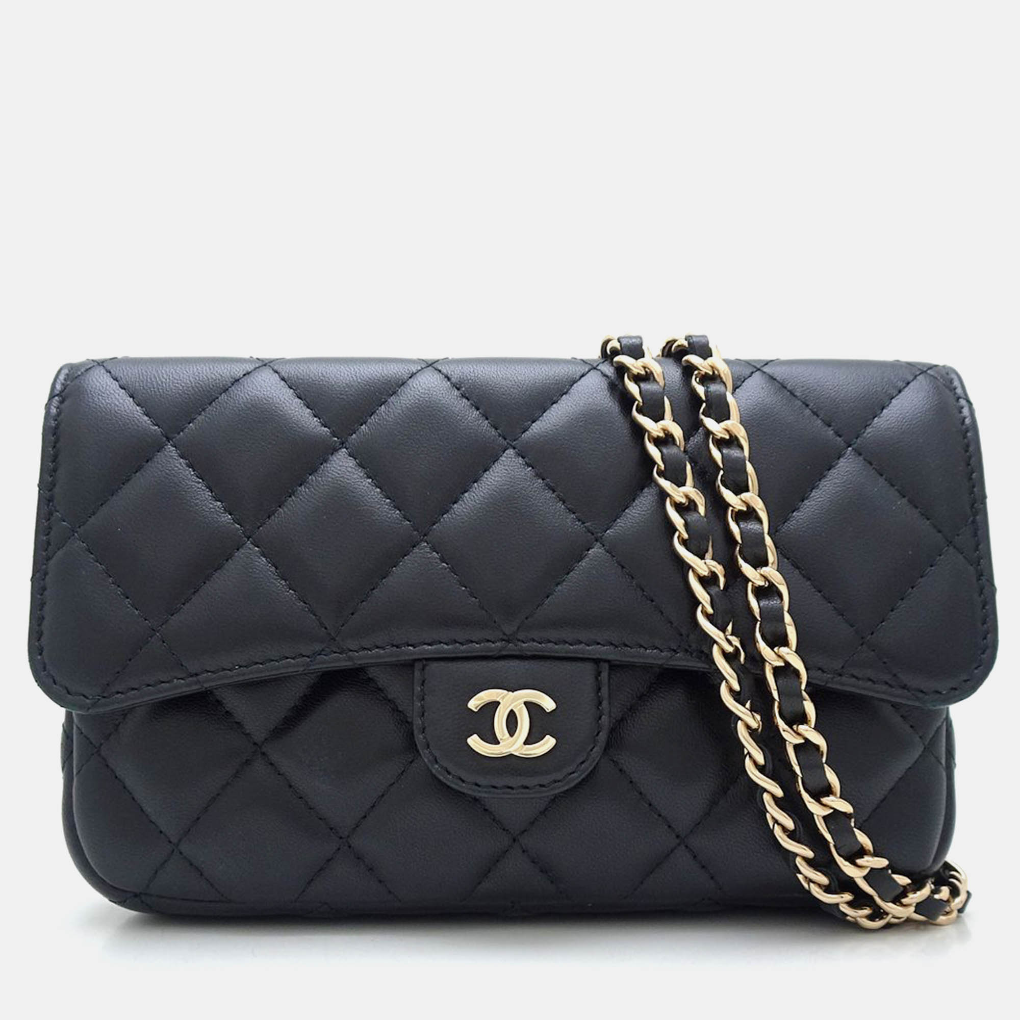 

Chanel Black Leather Lambskin Flap Phone Shoulder Bag