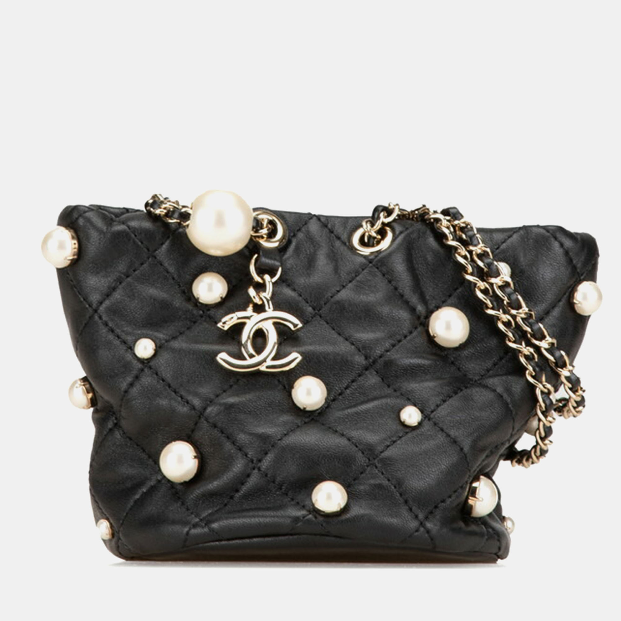 

Chanel Black Lambskin Leather Pearl Mini Shoulder Bag