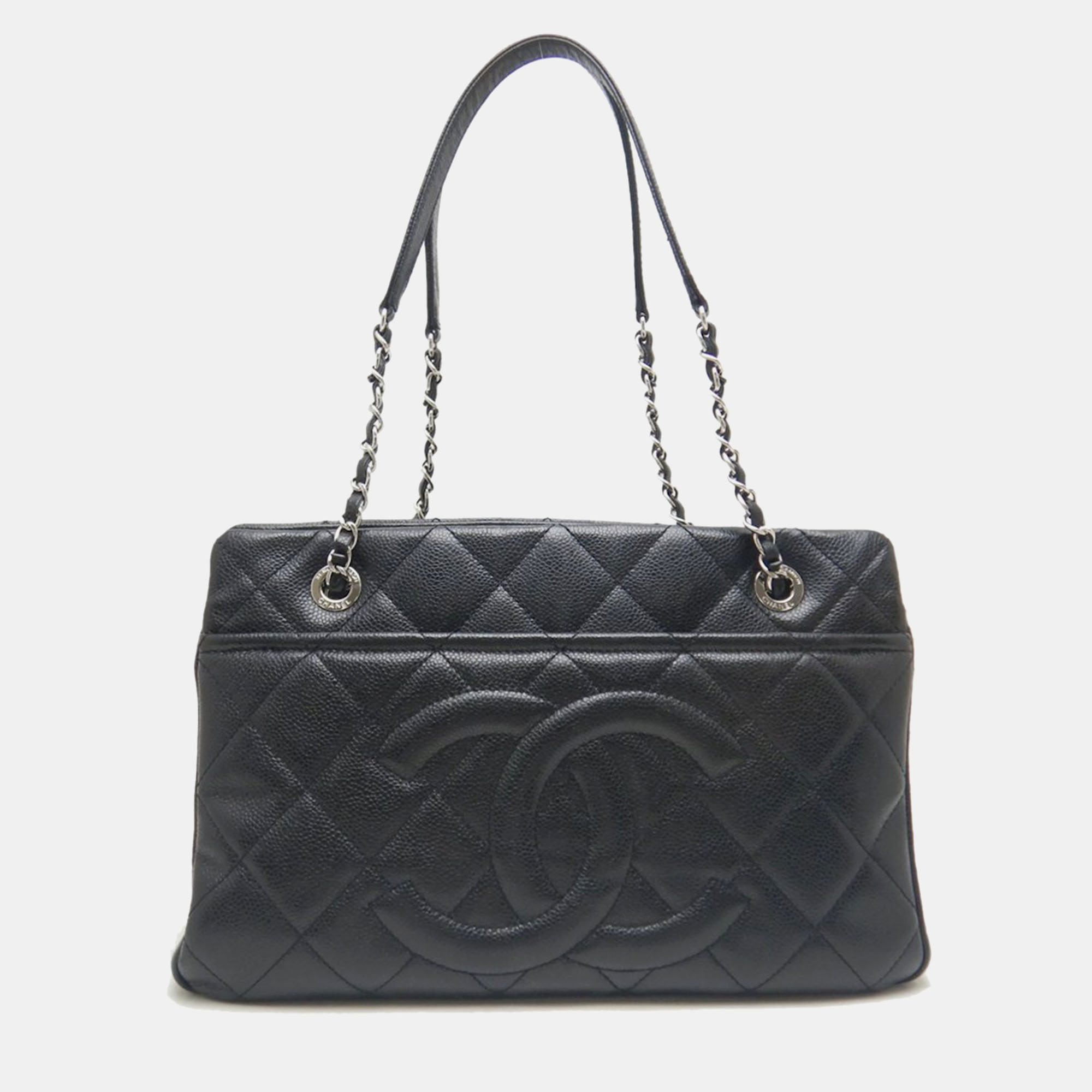 

Chanel Black Leather Caviar Skin Matelasse Chain Tote Bag