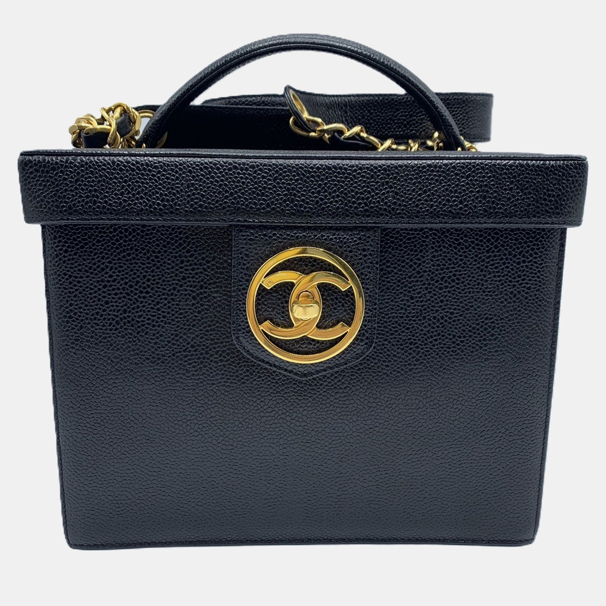 

Chanel Black Leather Caviar Vanity Handbag