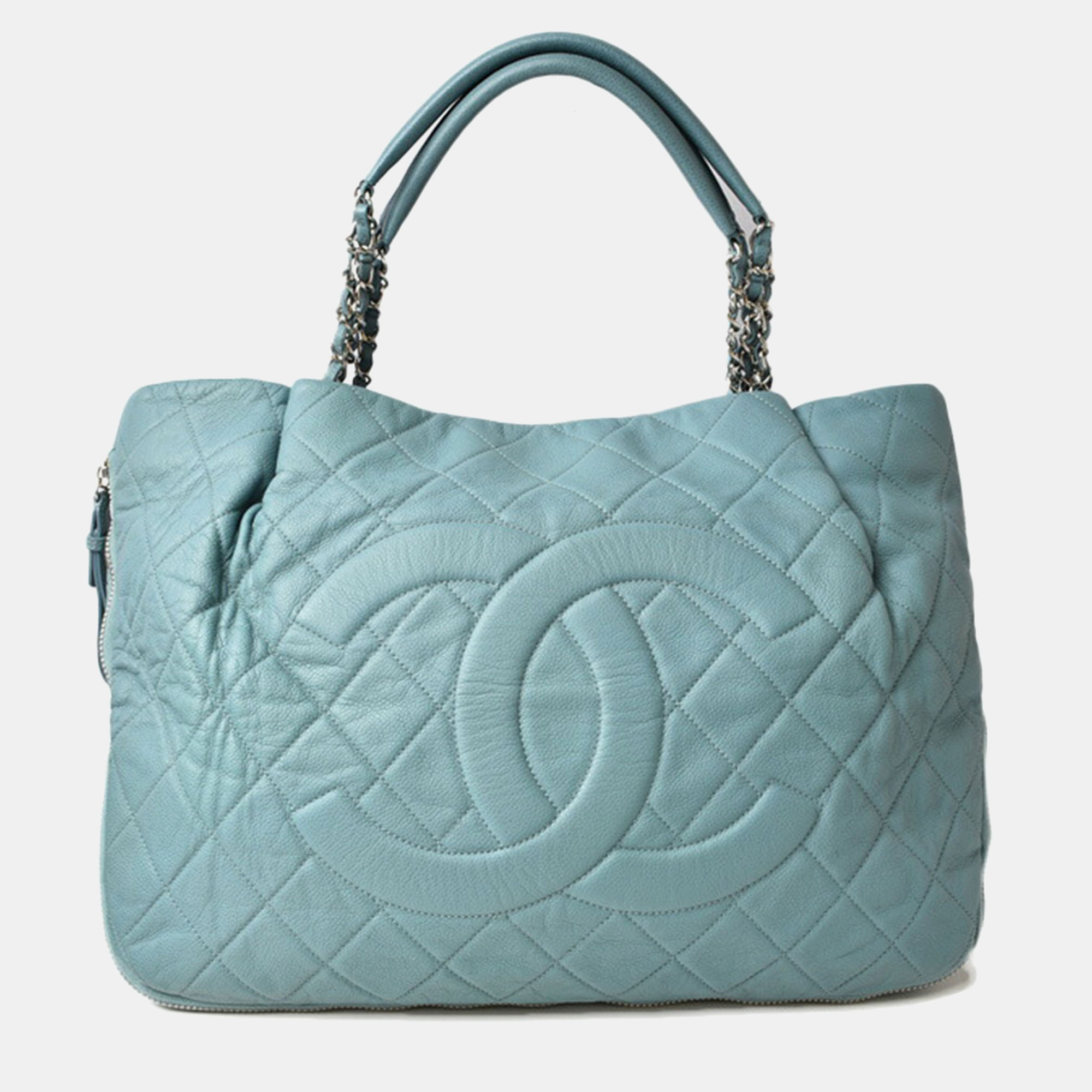 

Chanel Blue Leather Chain Coco Mark Quilted Tote Bag