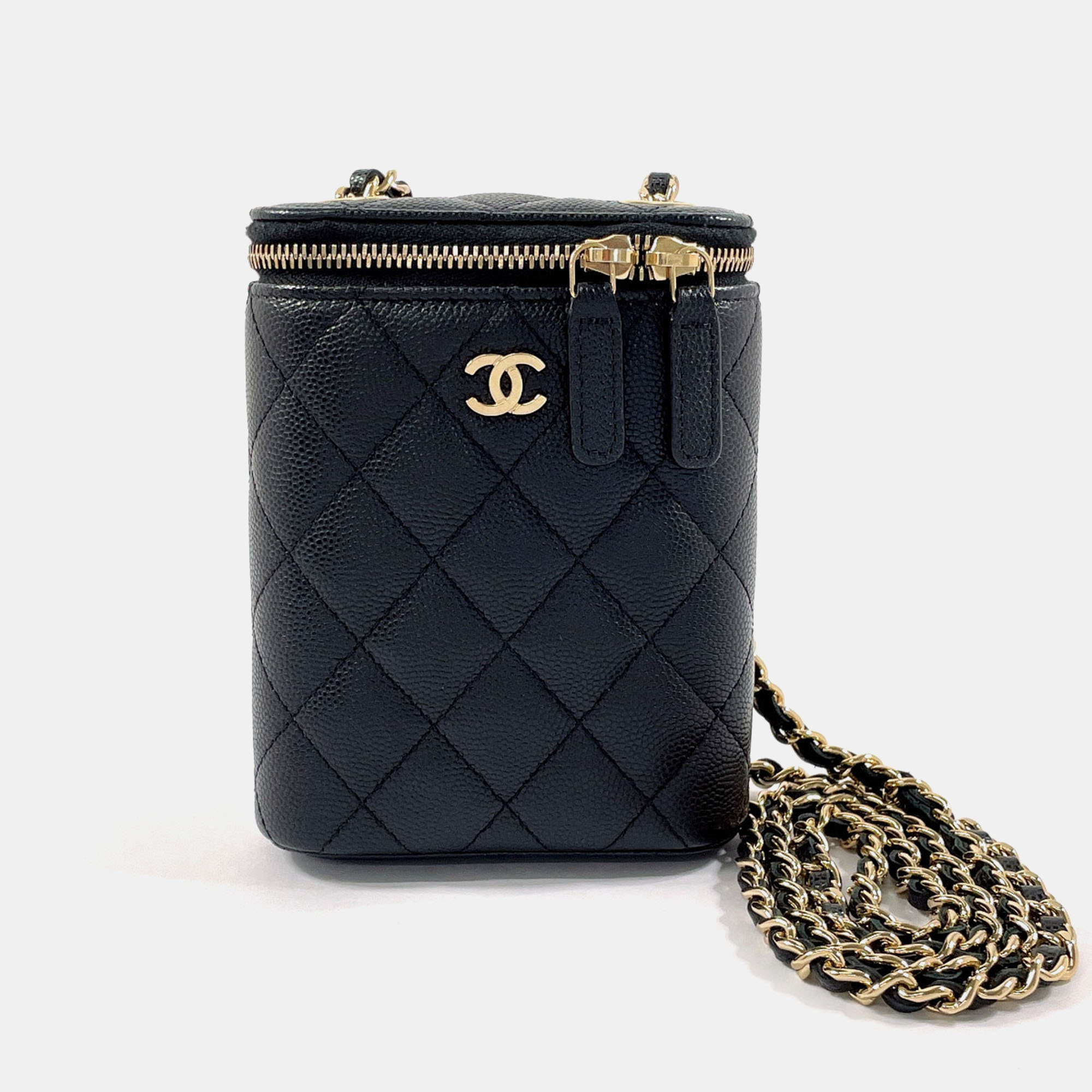 

Chanel Black Leather Matelasse Small Vanity Chain Bag