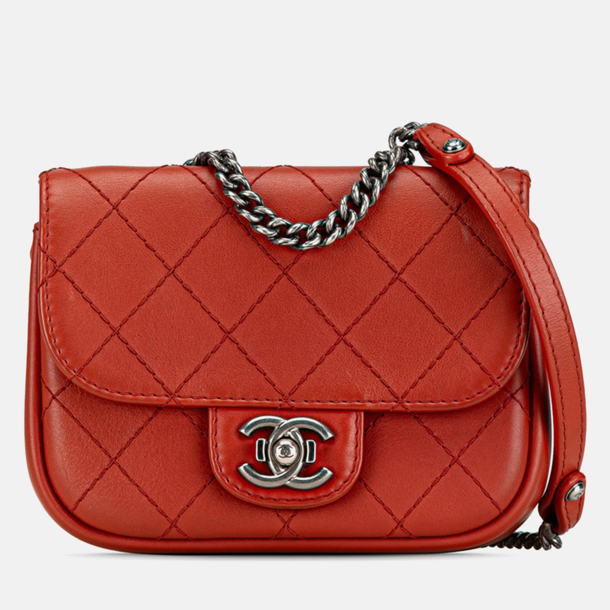 

Chanel Red Leather Mini Matelasse 18 Chain Shoulder Bag