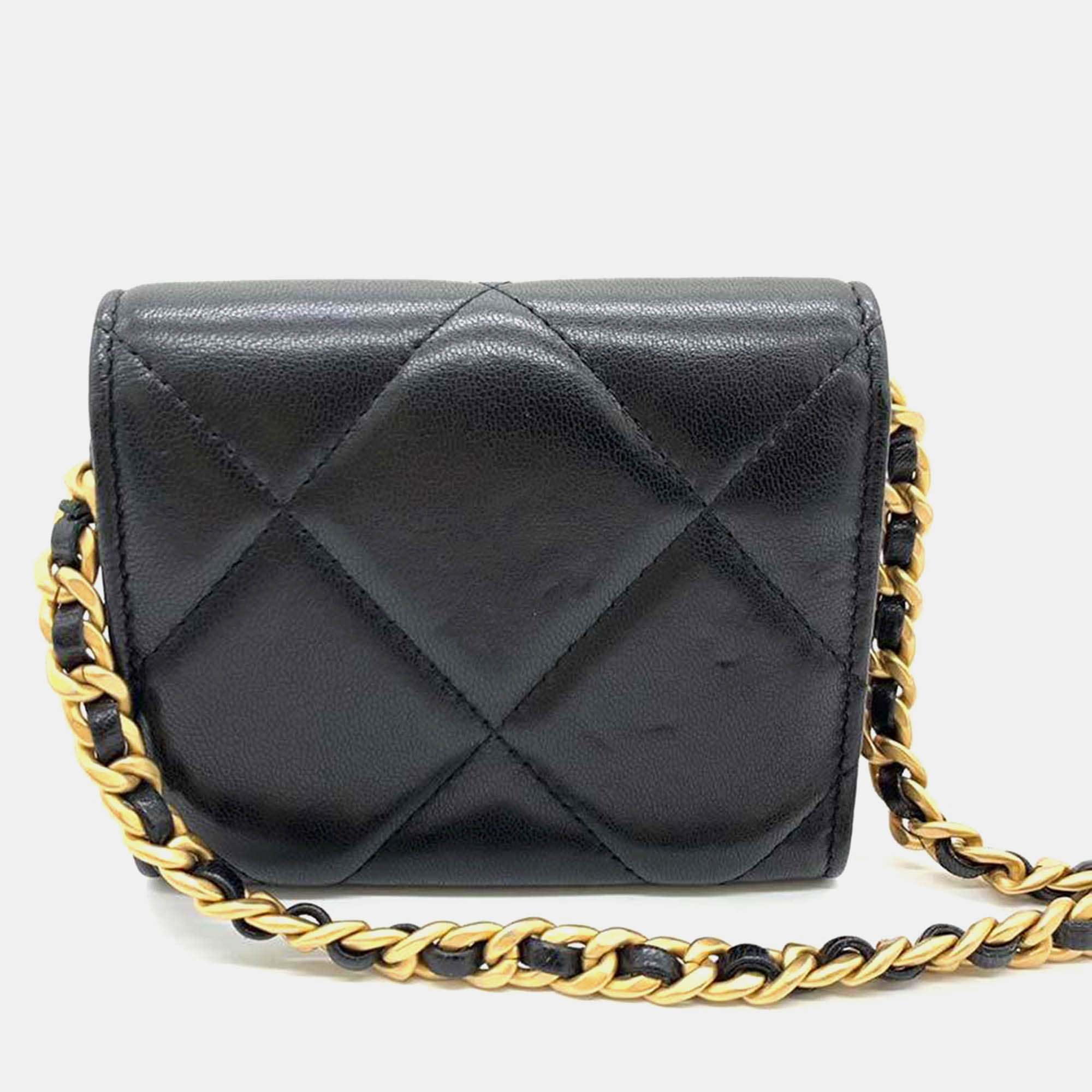 Chanel Black Lambskin Flap Coin Crossbody Bag 