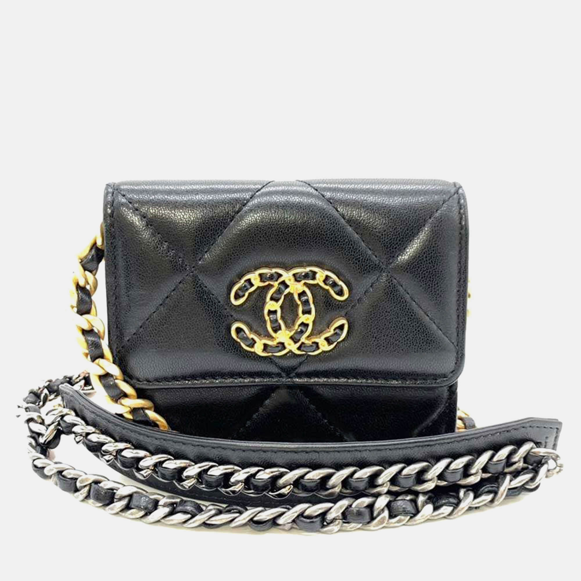 

Chanel Black Lambskin Flap Coin Crossbody Bag