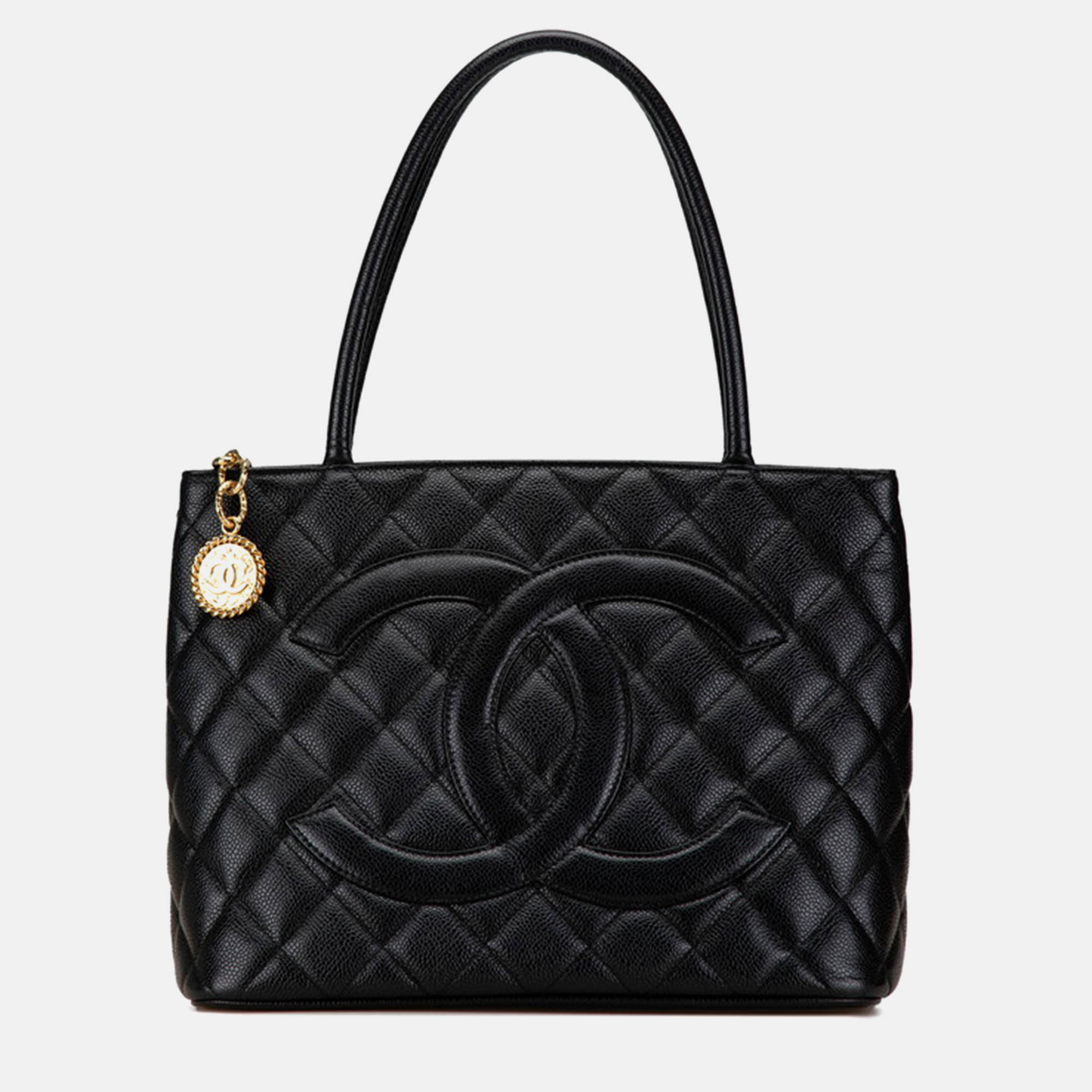 

Chanel Black Leather Caviar Skin Coco Mark Tote Bag