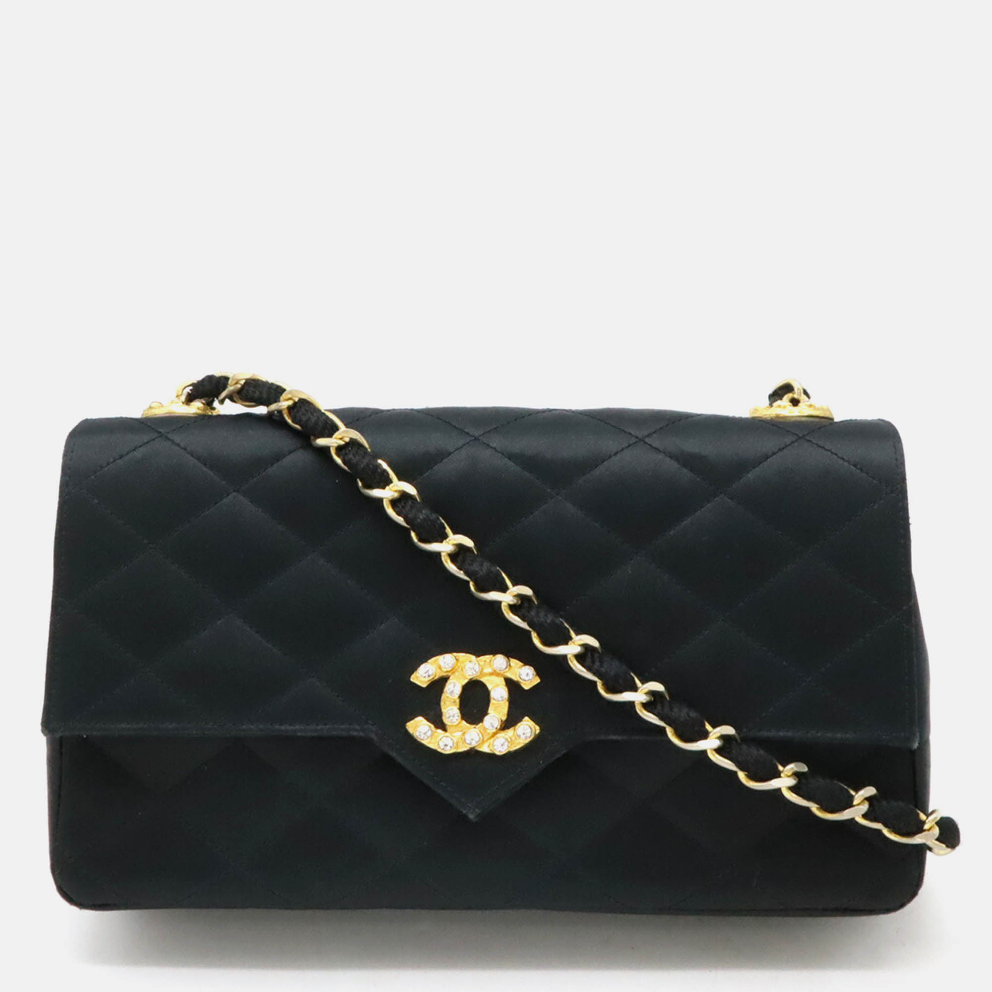 

Chanel Black Satin Rhinestone Chain Shoulder Bag